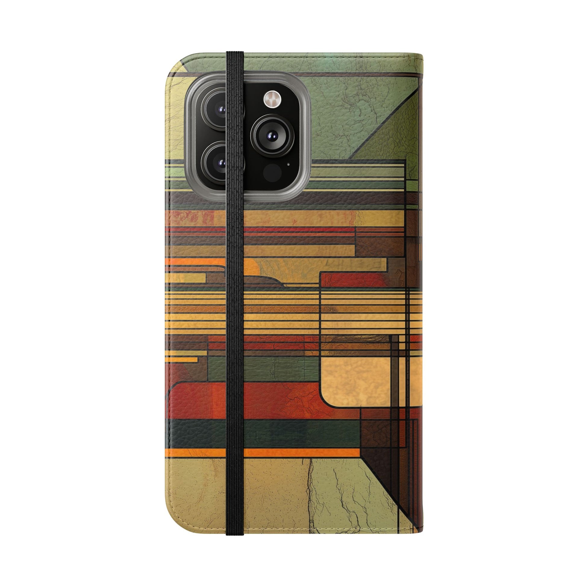 Art Deco Flip Case Prairie Style Stained Glass Inspired by Frank Lloyd Wright, Phone Covers, Colorful Protective Accessories, Unique