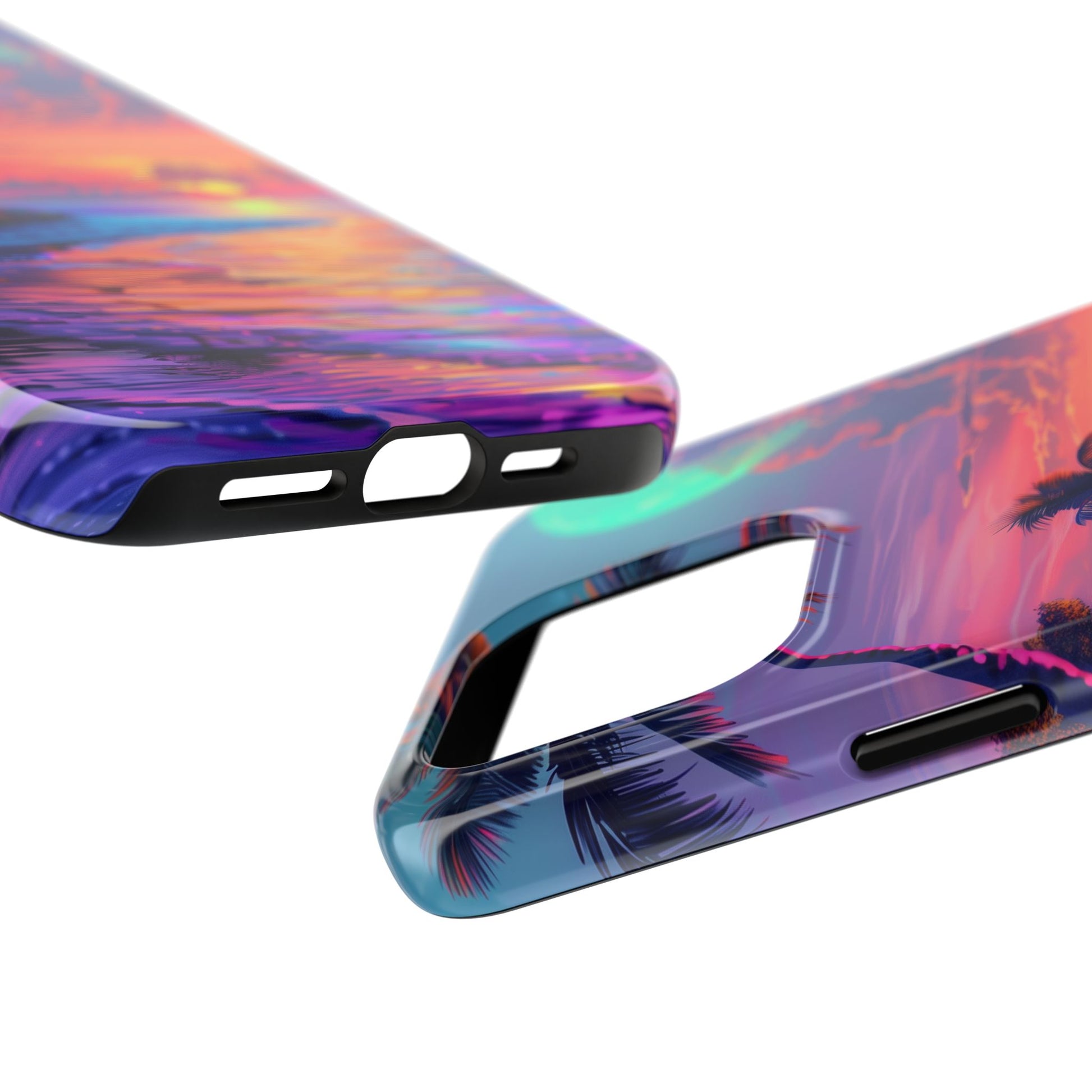 Tough Beach Scene Phone Case - Durable Phone Cover with Lisa Frank Inspired Beach Art - Protective Case with Vibrant Beach Design