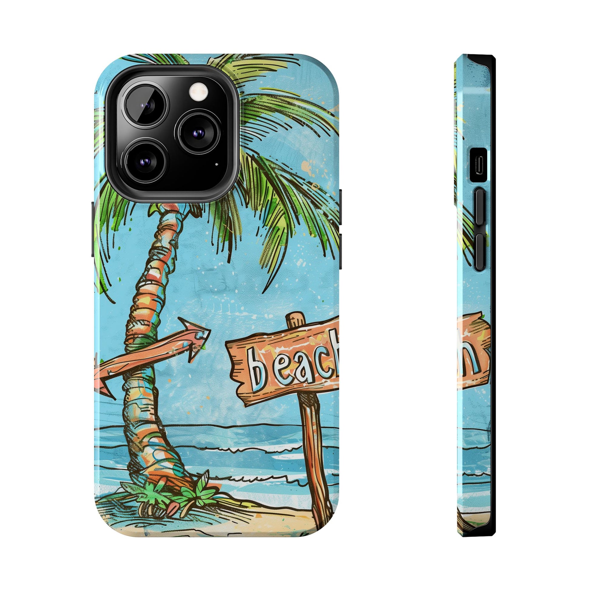 Durable Phone Case with Beach Scene and Palm Tree - Tropical Paradise Protective Cover