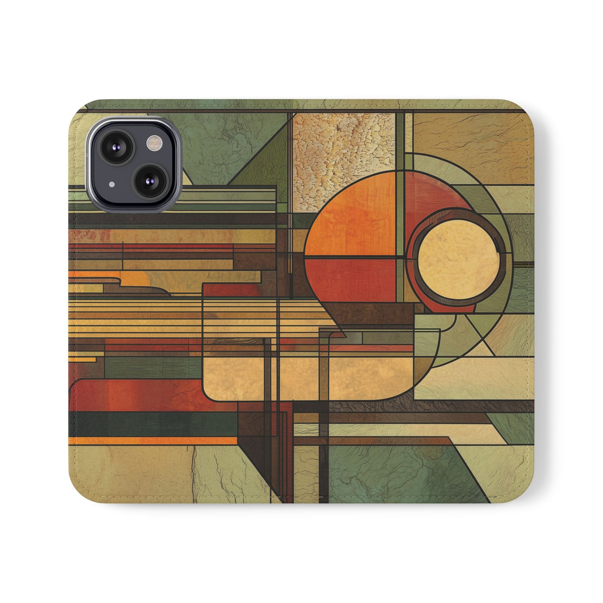 Art Deco Flip Case Prairie Style Stained Glass Inspired by Frank Lloyd Wright, Phone Covers, Colorful Protective Accessories, Unique