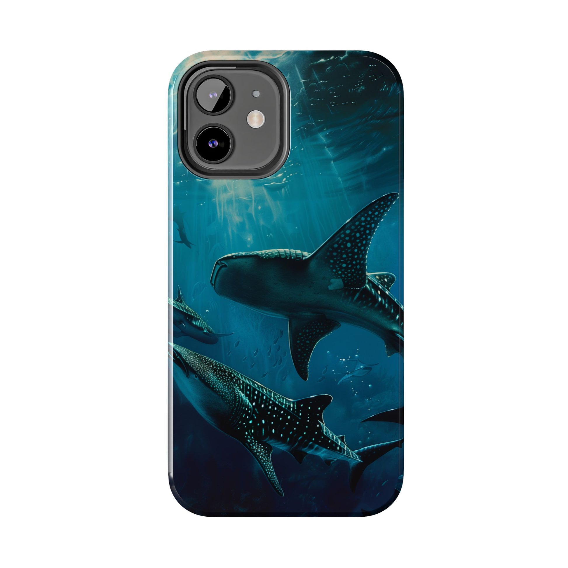 Tranquil Trio: Three Whale Sharks Tough Phone Case