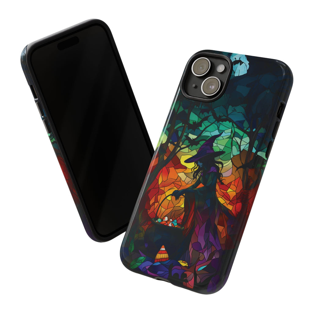 Halloween Witch Stained Glass Dark Academia Spooky Fall Witchy Pumpkin Bats Seasonal Fall Mosaic Case iPhone 13 14 15 16 Pro Max