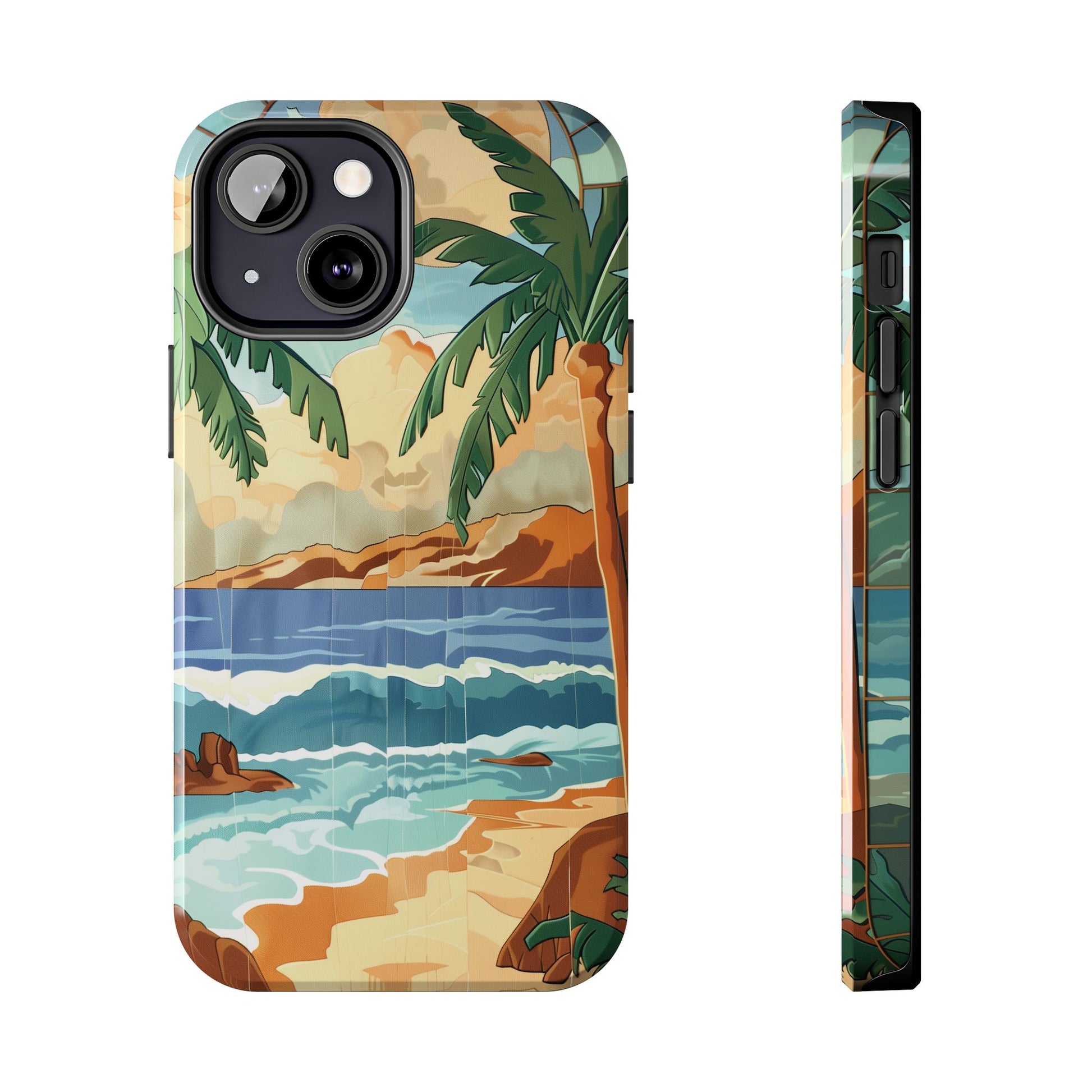 Retro Beach Scene Phone Case, Vintage Tropical Ocean iPhone Case, Summer Beach Phone Cover for iPhone, iphone 15 pro max