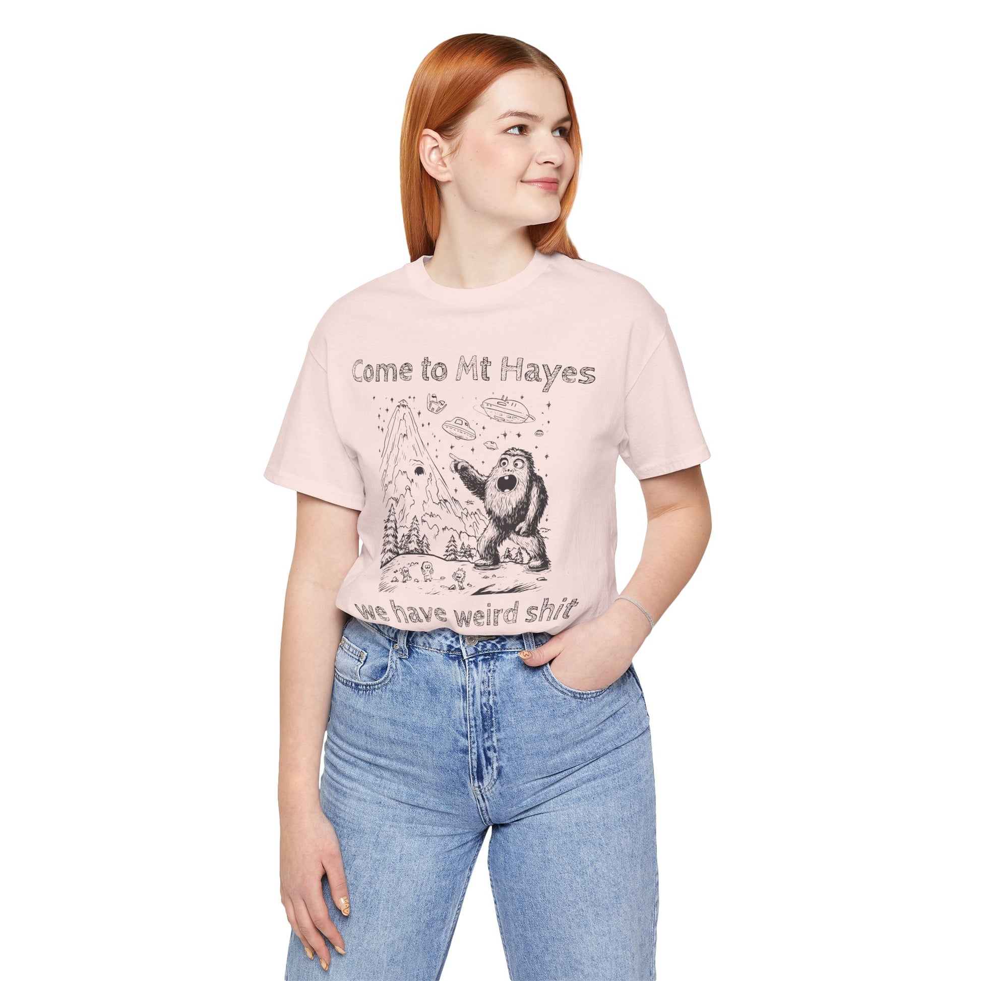 Alien Conspiracy Unisex Tee, Bigfoot Mountain Sketch Shirt, UFO Weird Stuff Tshirt, California Men's Top, Space Extraterrestrial Shirt