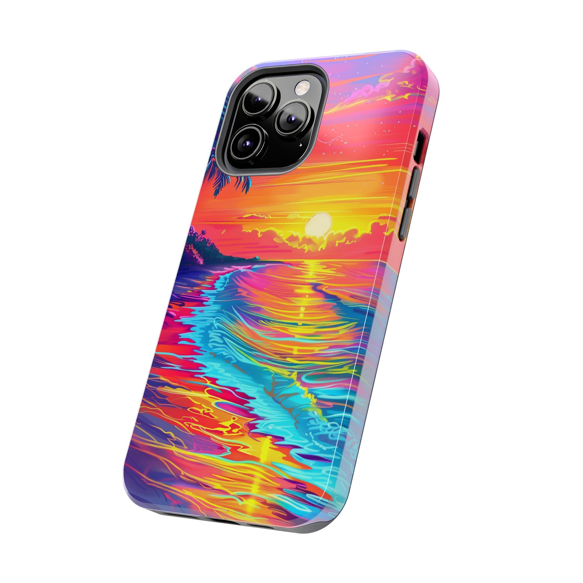 Tough Beach Sunrise Phone Case - Durable Case Lisa Frank Inspired Beach Art - Vibrant Beach Design - Colorful Phone Case for Beach Lovers