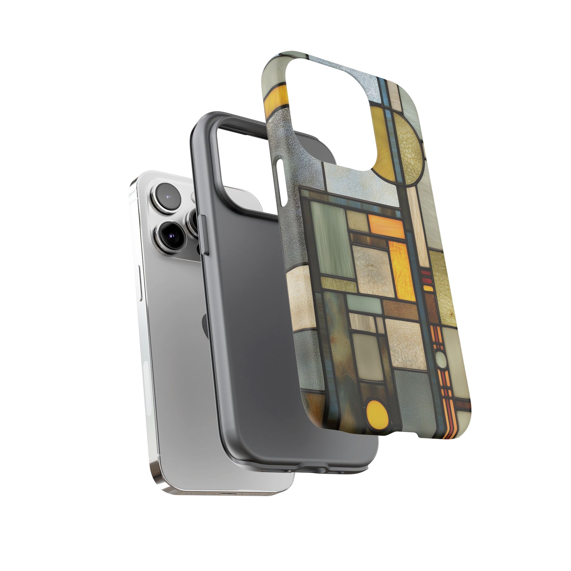 Green Art Deco Stained Glass Phone Case Frank Lloyd Wright Cottage Core Usonian Prairie Style Geometric Stylish  iPhone 14 15 16 Pro
