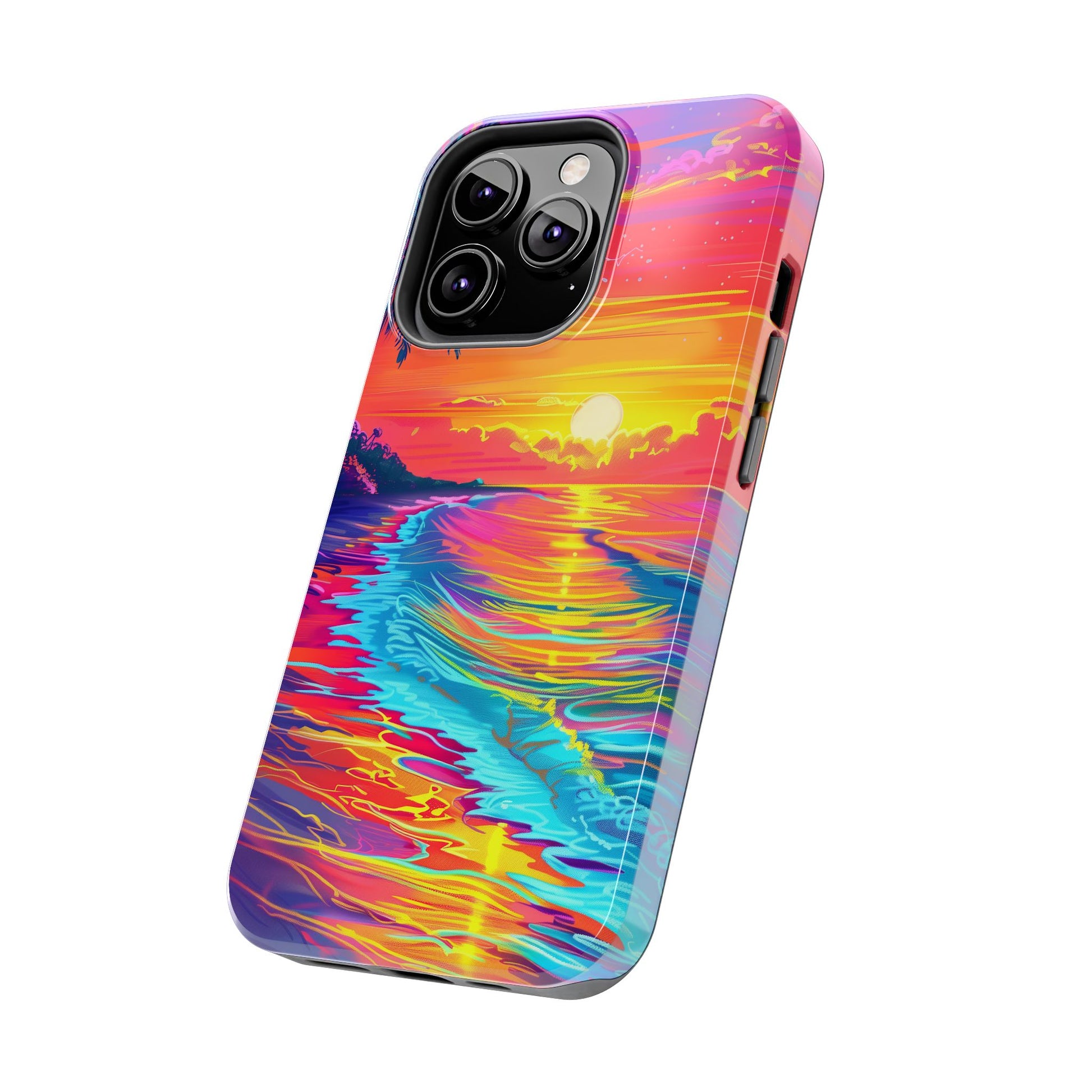 Tough Beach Sunrise Phone Case - Durable Case Lisa Frank Inspired Beach Art - Vibrant Beach Design - Colorful Phone Case for Beach Lovers