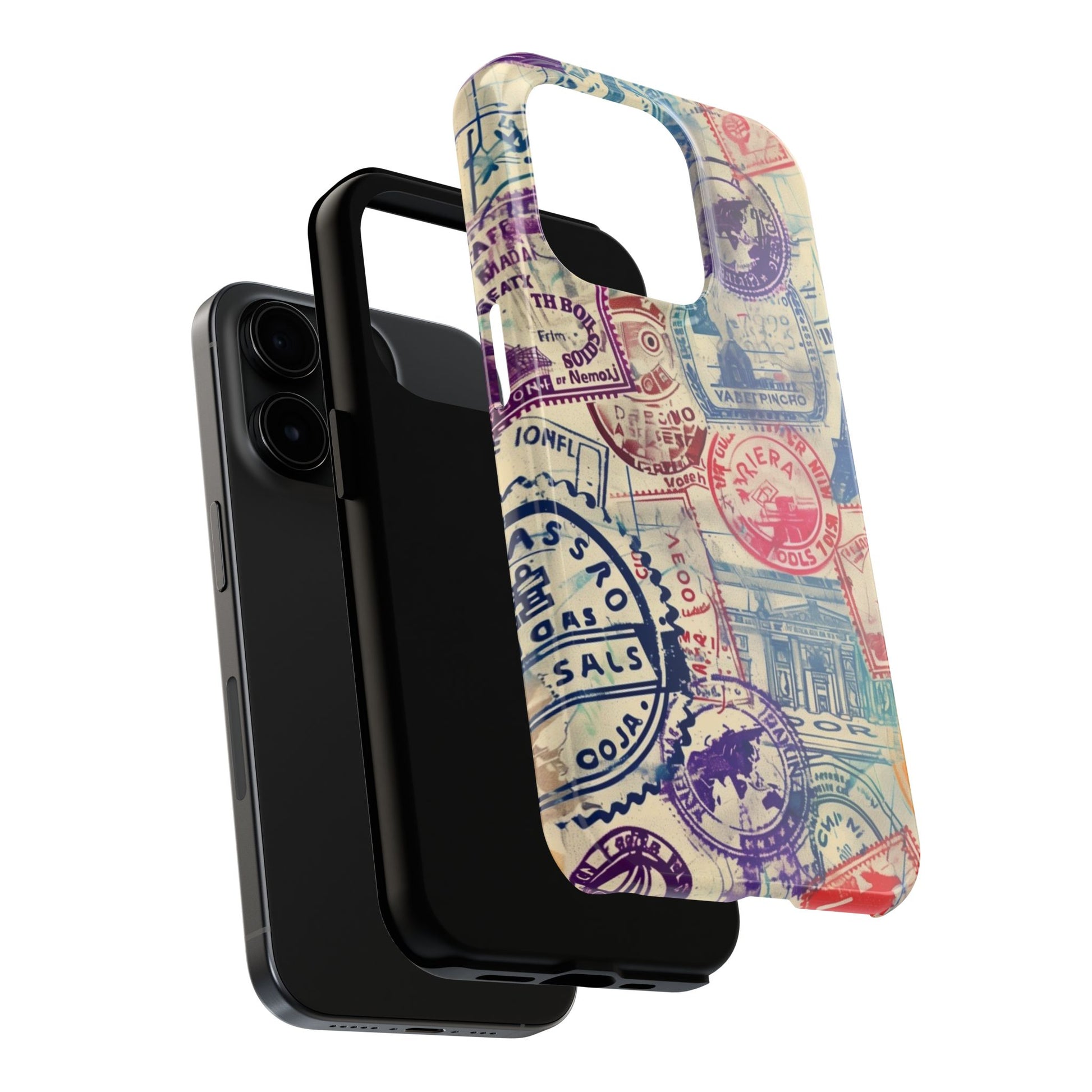 Travel Stamps Tough Phone Case - Durable Vintage Travel Stamps Design - Adventure Inspired Phone Case - Protective Case with travel stamps