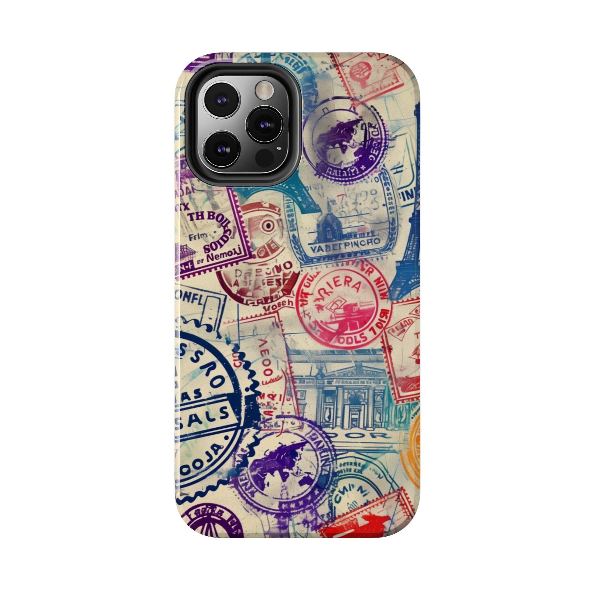 Travel Stamps Tough Phone Case - Durable Vintage Travel Stamps Design - Adventure Inspired Phone Case - Protective Case with travel stamps