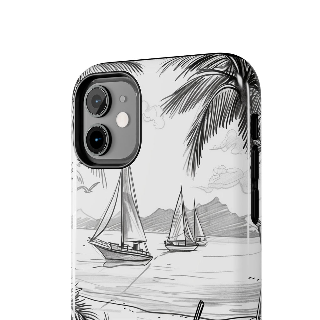 Beach Vibes Phone Case: Hand-Drawn Tiki Drinks & Tropical Paradise Design
