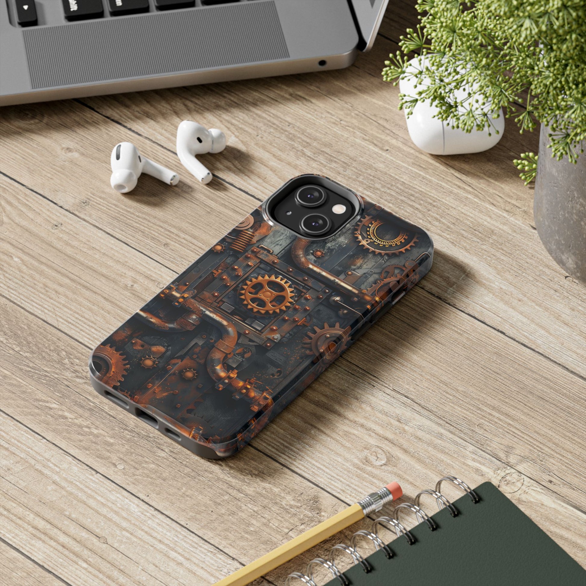 Steampunk Phone Case - Industrial Style Cover with Pipes and Cogs - Unique Steampunk Accessory for Your Phone