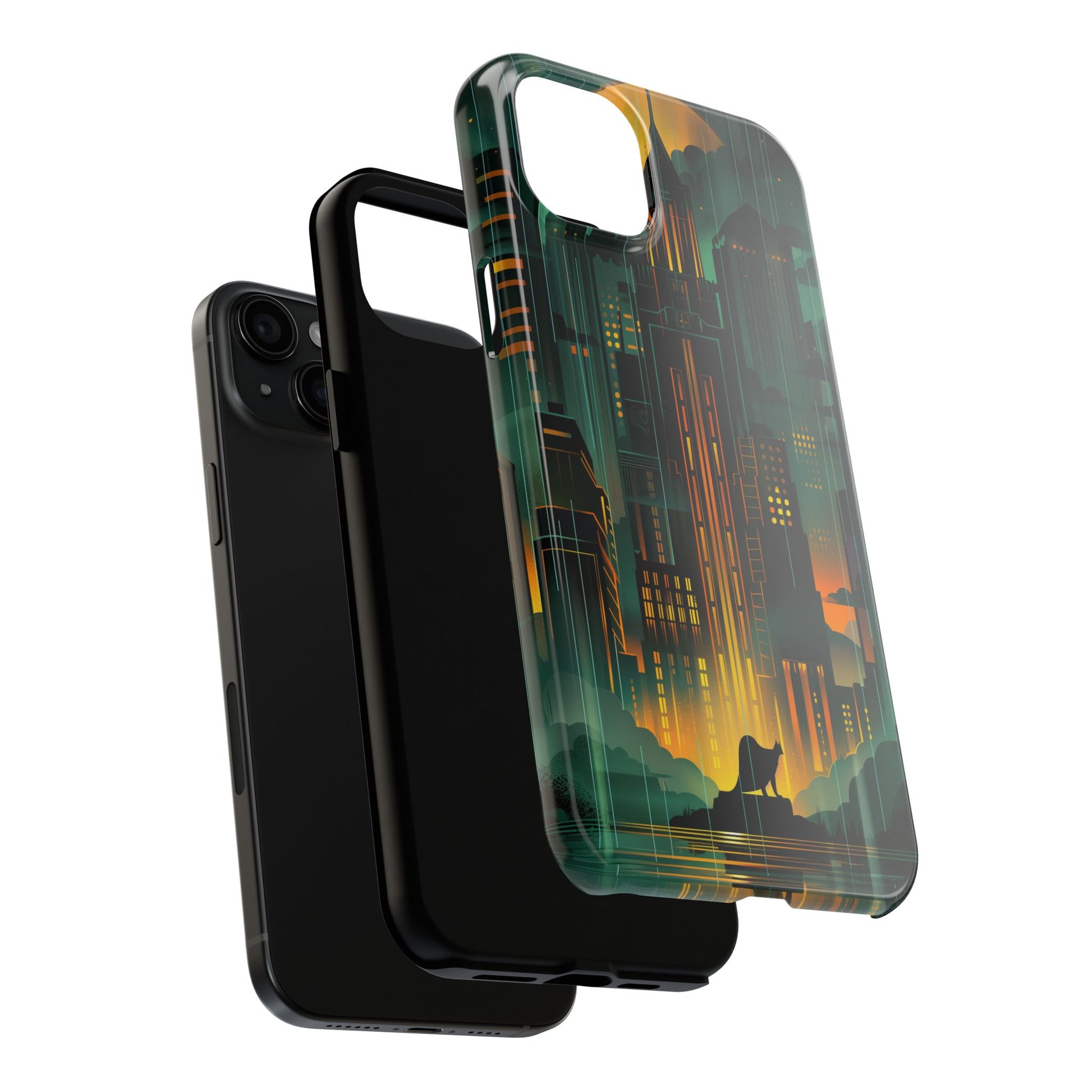Nighttime Batman Phone Case - Gotham Art Deco Style - Noir Inspired Phone Cover - Dark Knight Accessory