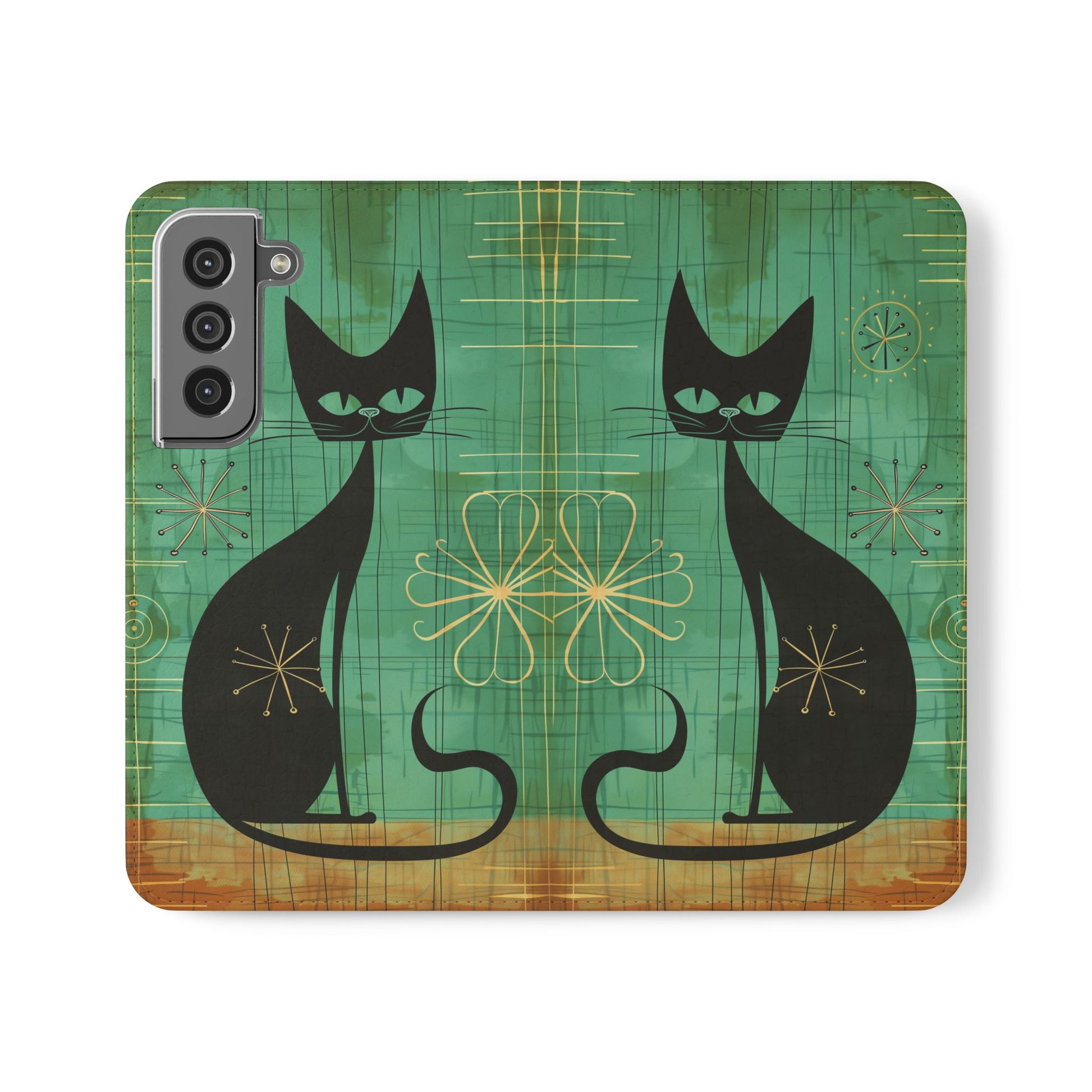 Mid-Century Modern Flip Case, Mid Mod Phone Case, Atomic Cats Case, Retro Chic Smartphone Cover, Android, Apple, Samsung Atomic Cats