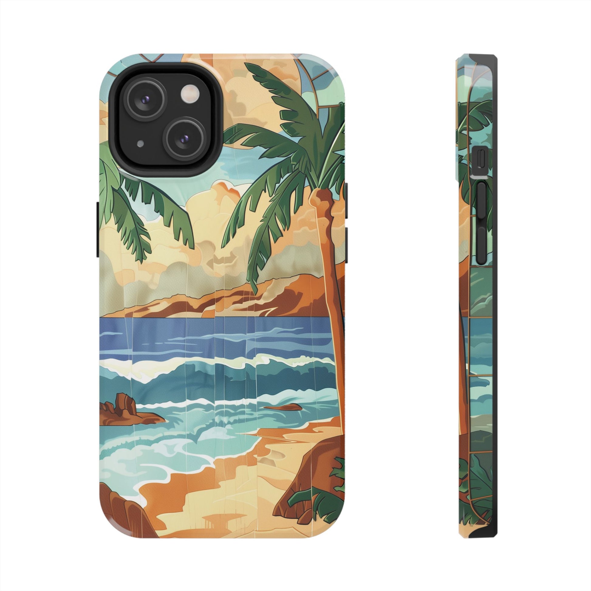 Retro Beach Scene Phone Case, Vintage Tropical Ocean iPhone Case, Summer Beach Phone Cover for iPhone, iphone 15 pro max