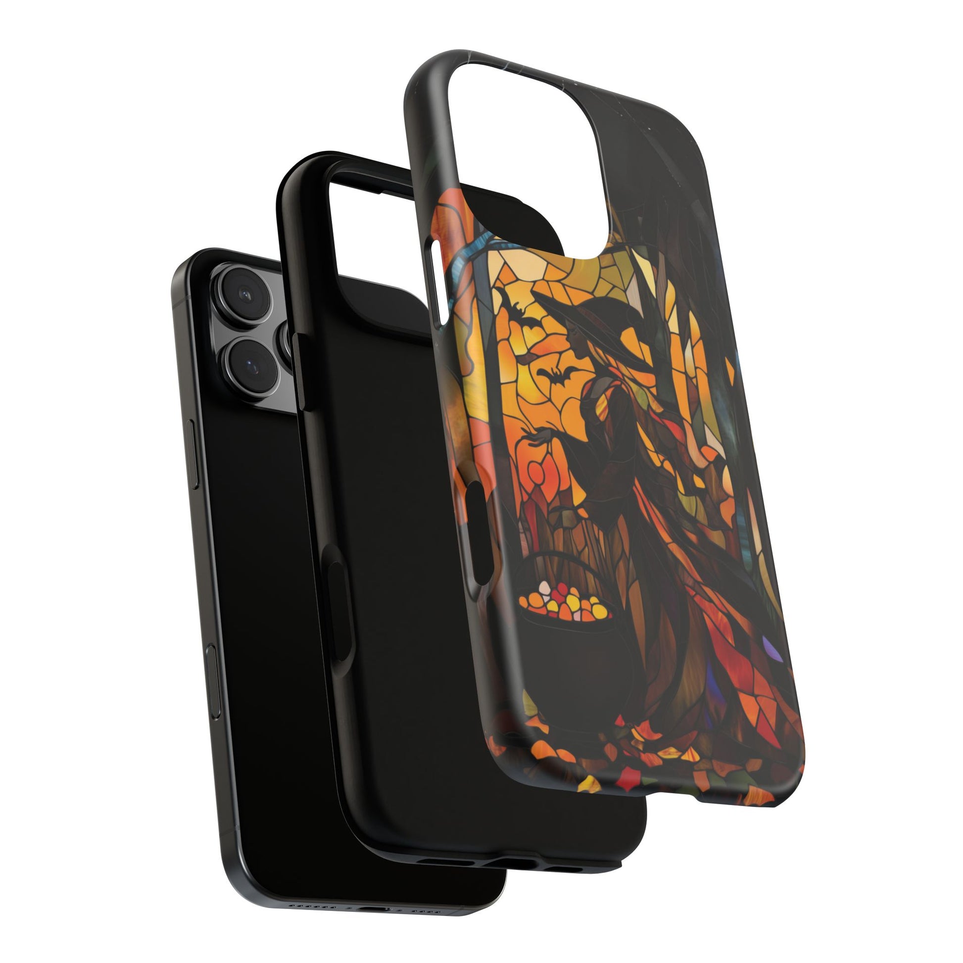Halloween Witch Stained Glass Effect Dark Academia Spooky Fall Witchy Pumpkin Bats Seasonal Fall Mosaic Case iPhone 13 14 15 16 Pro Max
