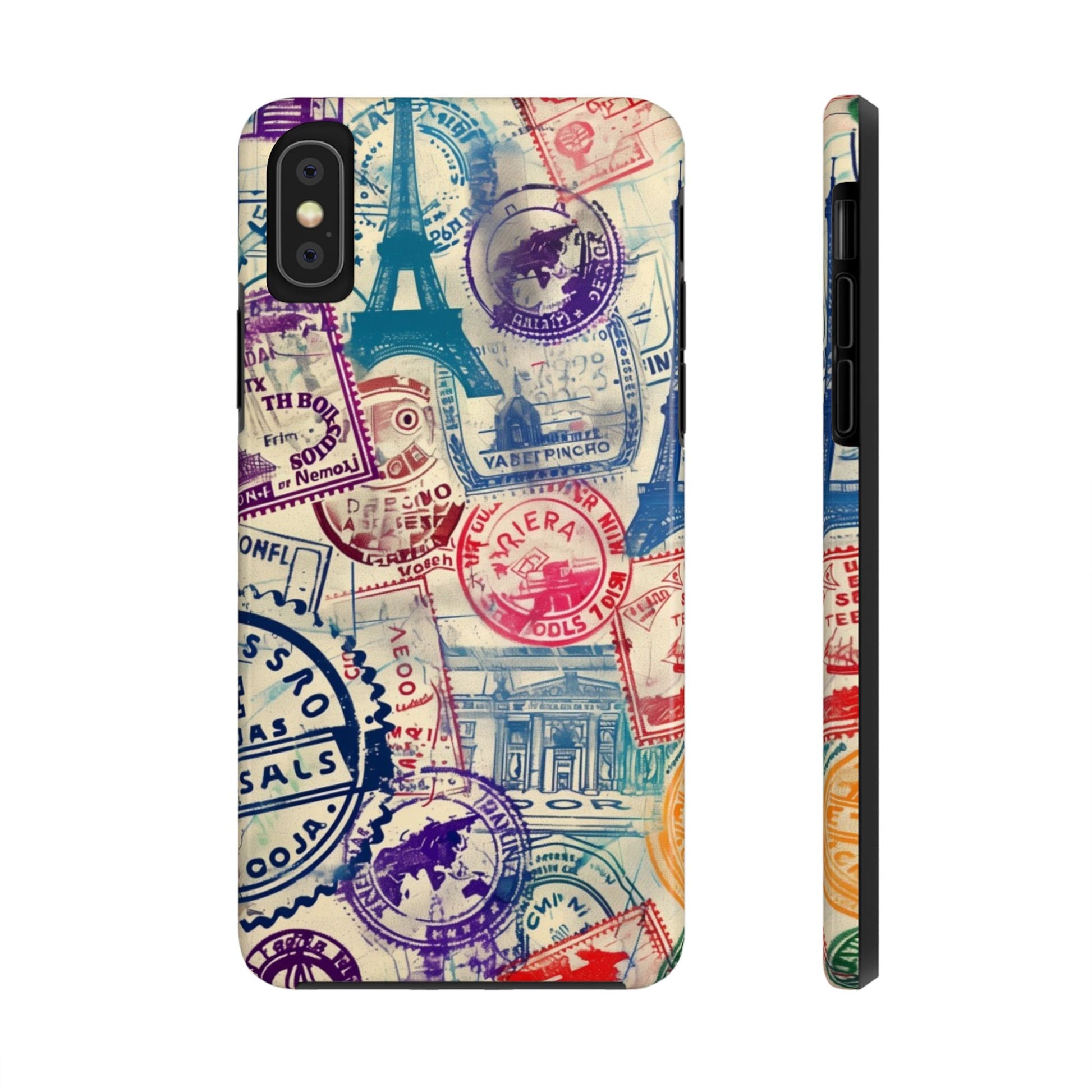 Travel Stamps Tough Phone Case - Durable Vintage Travel Stamps Design - Adventure Inspired Phone Case - Protective Case with travel stamps