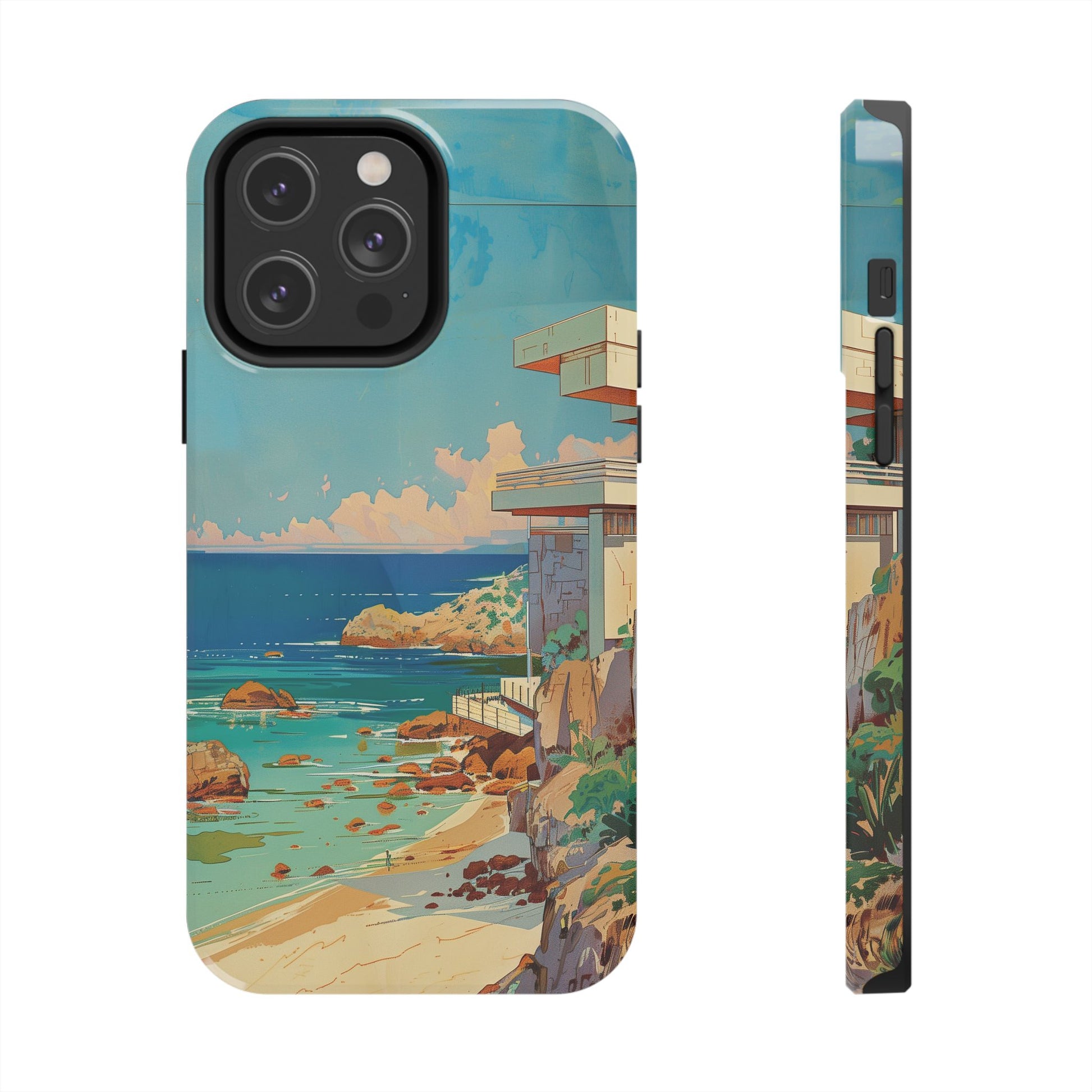Retro Beach Scene Phone Case, Vintage Tropical Ocean iPhone Case, Summer Beach Phone Cover for iPhone, iphone 15 pro max