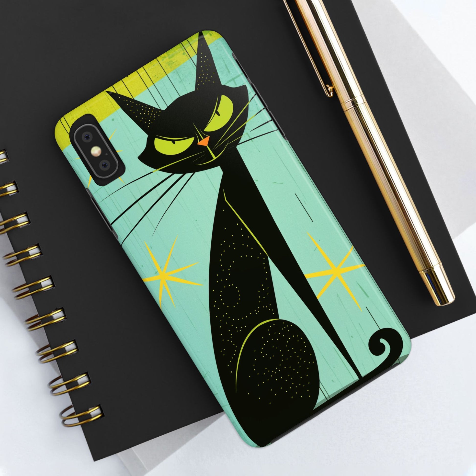 Mid-Century Modern Phone Case, Mid Mod iPhone Case, Atomic Cats iPhone Case, Retro Chic Smartphone Cover, Unique Artistic Phone Accessory