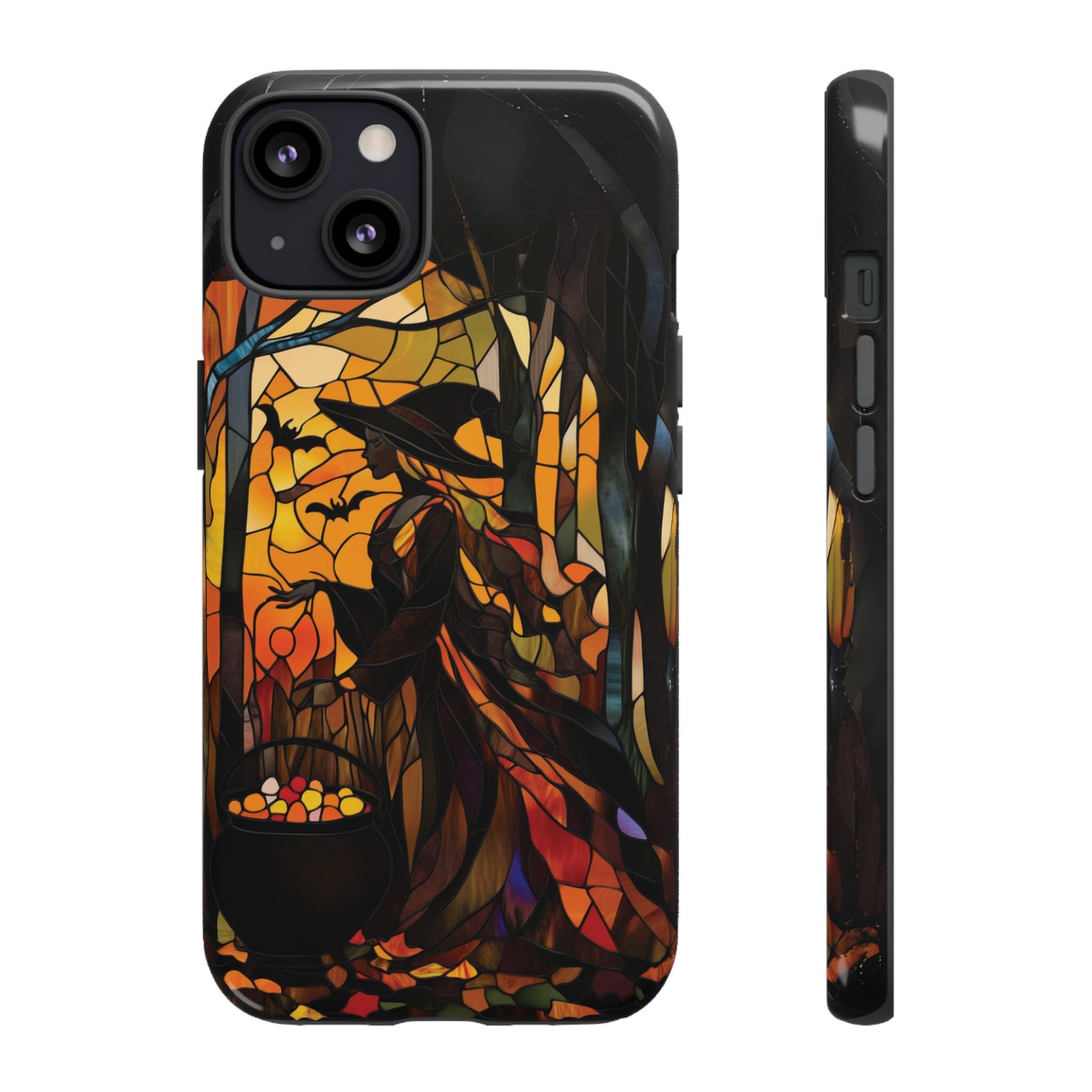 Halloween Witch Stained Glass Effect Dark Academia Spooky Fall Witchy Pumpkin Bats Seasonal Fall Mosaic Case iPhone 13 14 15 16 Pro Max