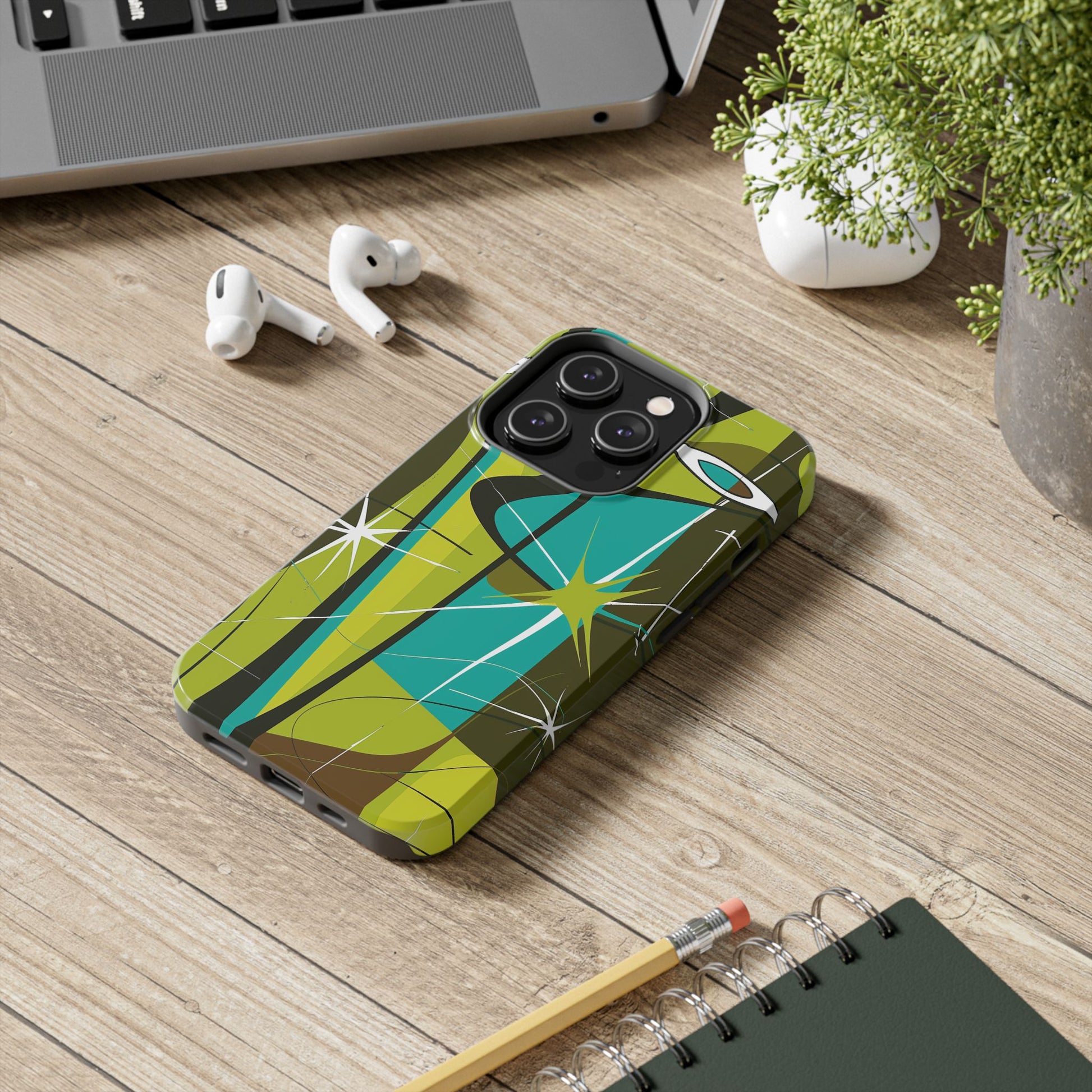 Mid Century Modern Star Design Phone Case, Earth Tone Colors, Retro Style Smartphone Cover, Vintage Phone Case, iPhone 14 Case, Apple iPhone