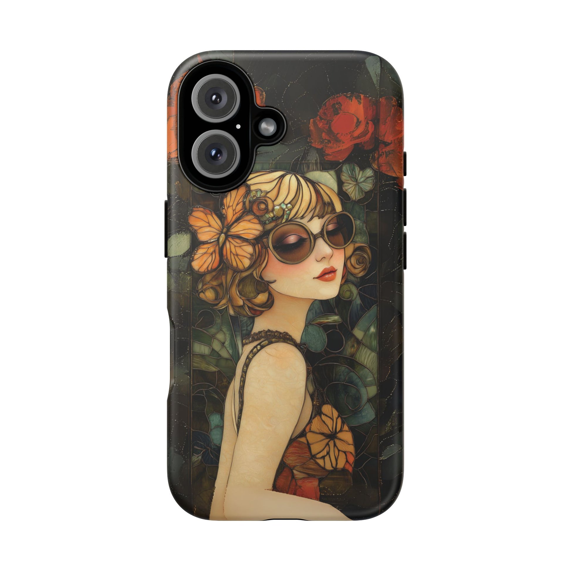 Butterfly Art Deco Flapper Woman Mosaic Phone Case 1920s Art Nouveau Design in Red Stained Glass Alphonse Mucha Style Gatsby Style Poster
