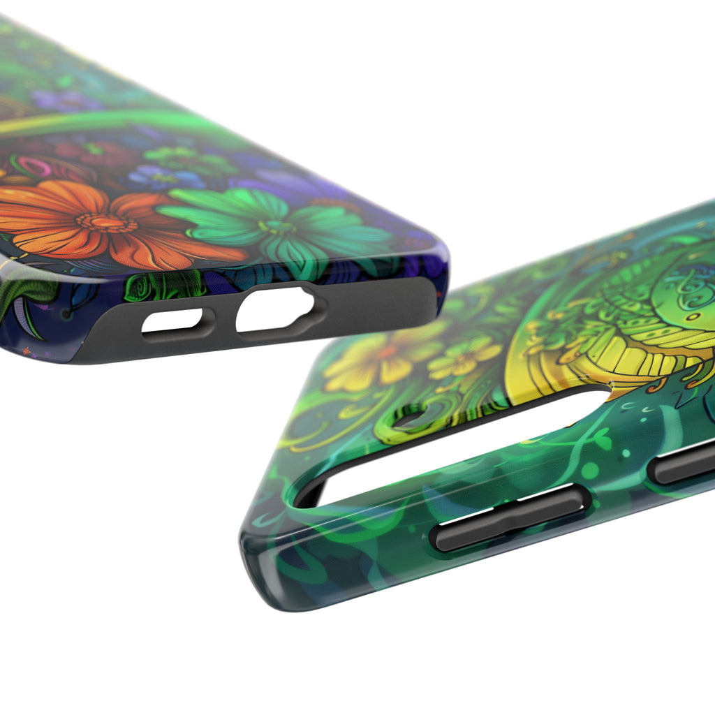 Rainbow St. Patricks Day Good Lucky Phone Case Green Shamrock Protective Tough Durable iPhone 13 14 15 16 Pro Max Plus Galaxy Top Hat Charm