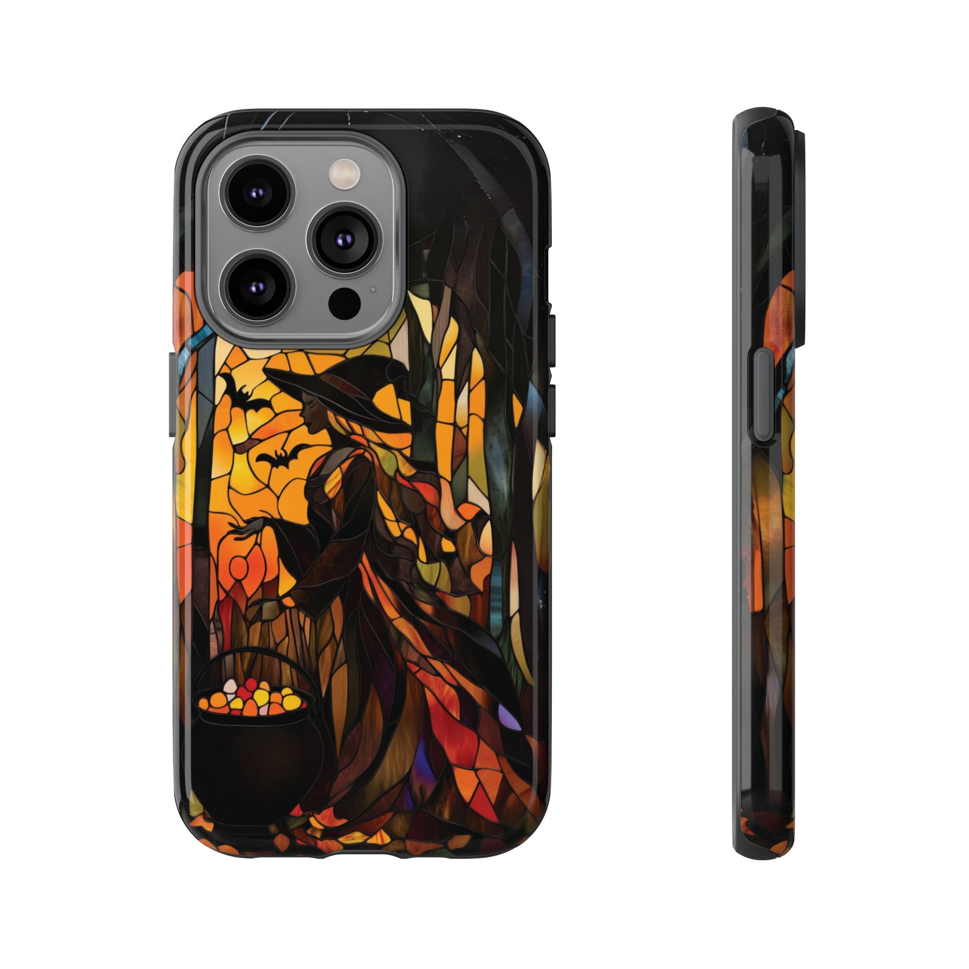 Halloween Witch Stained Glass Effect Dark Academia Spooky Fall Witchy Pumpkin Bats Seasonal Fall Mosaic Case iPhone 13 14 15 16 Pro Max