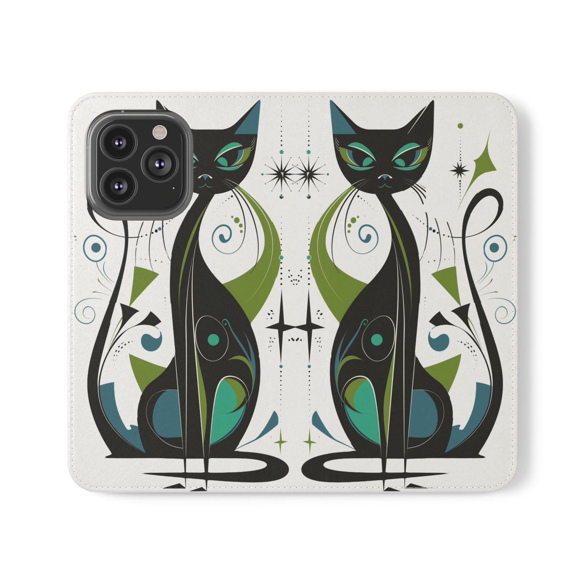Mid-Century Modern Flip Case, Mid Mod Phone Case, Atomic Cats Case, Retro Chic Smartphone Cover, Android, Apple, Samsung Atomic Cats