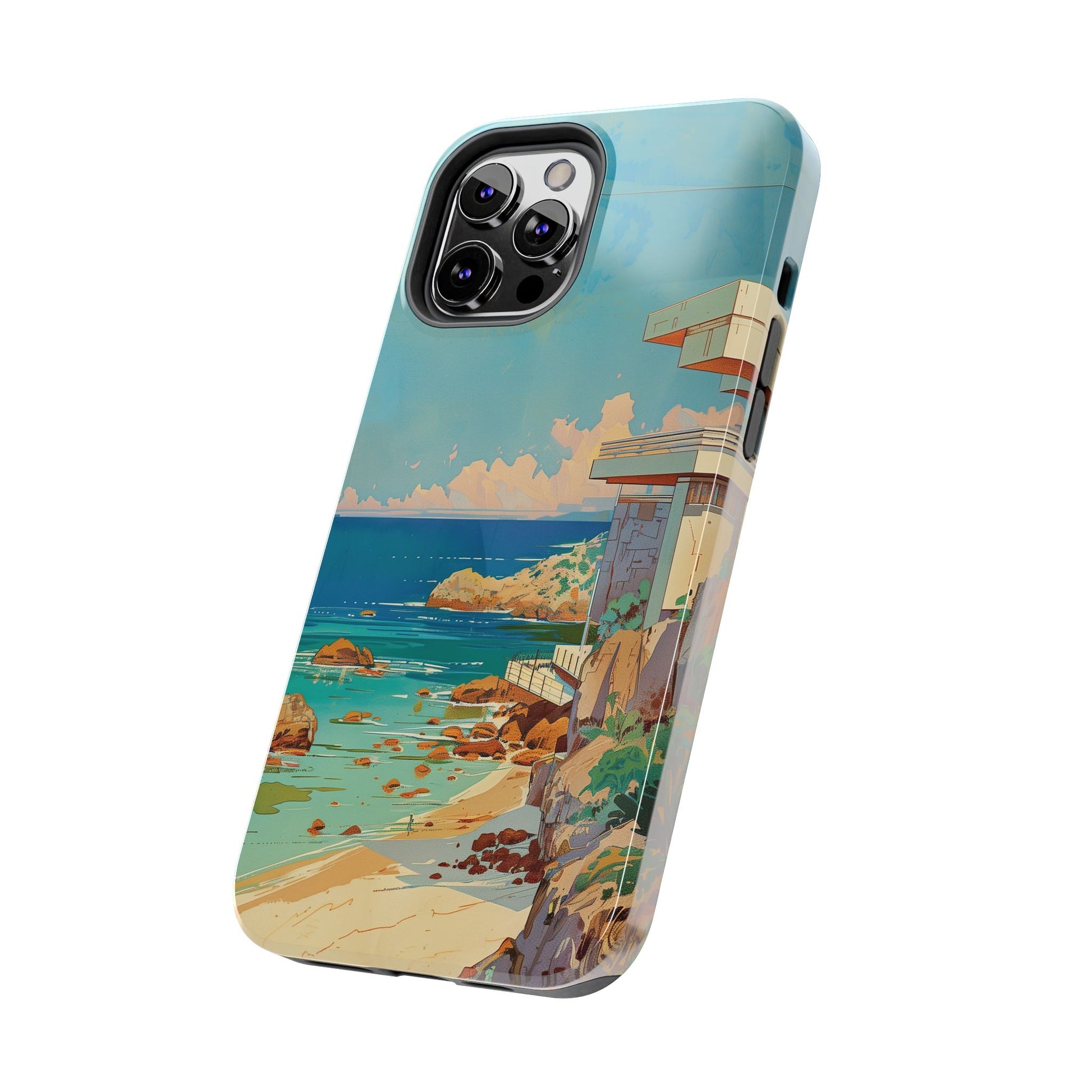 Retro Beach Scene Phone Case, Vintage Tropical Ocean iPhone Case, Summer Beach Phone Cover for iPhone, iphone 15 pro max
