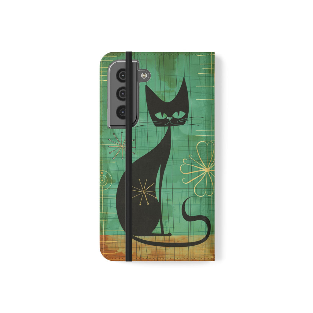 Mid-Century Modern Flip Case, Mid Mod Phone Case, Atomic Cats Case, Retro Chic Smartphone Cover, Android, Apple, Samsung Atomic Cats