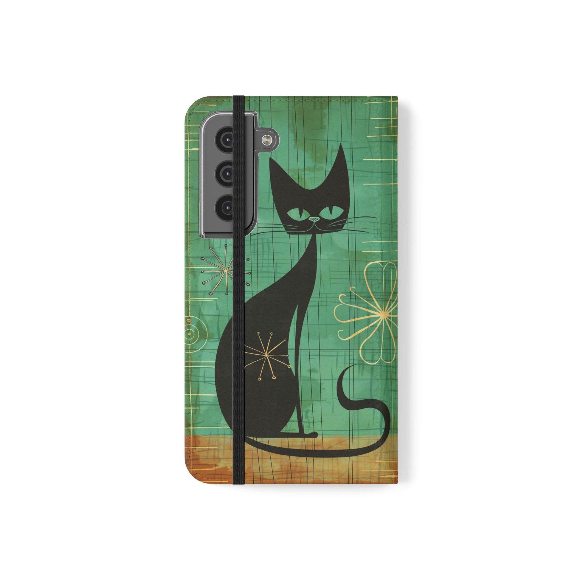 Mid-Century Modern Flip Case, Mid Mod Phone Case, Atomic Cats Case, Retro Chic Smartphone Cover, Android, Apple, Samsung Atomic Cats