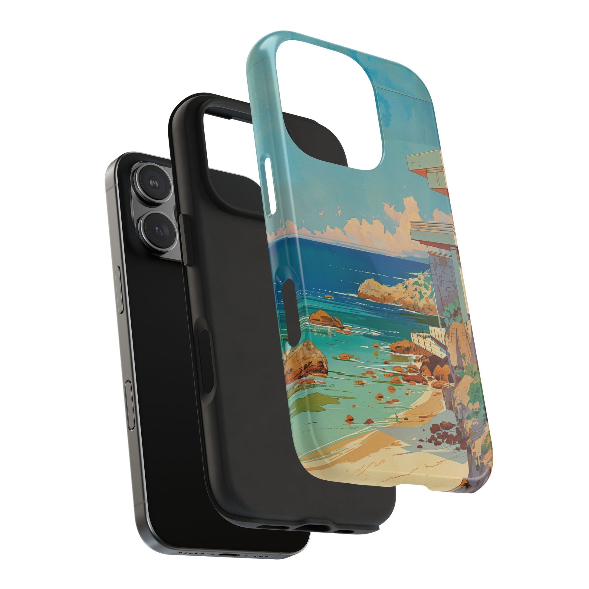 Retro Beach Scene Phone Case, Vintage Tropical Ocean iPhone Case, Summer Beach Phone Cover for iPhone, iphone 15 pro max