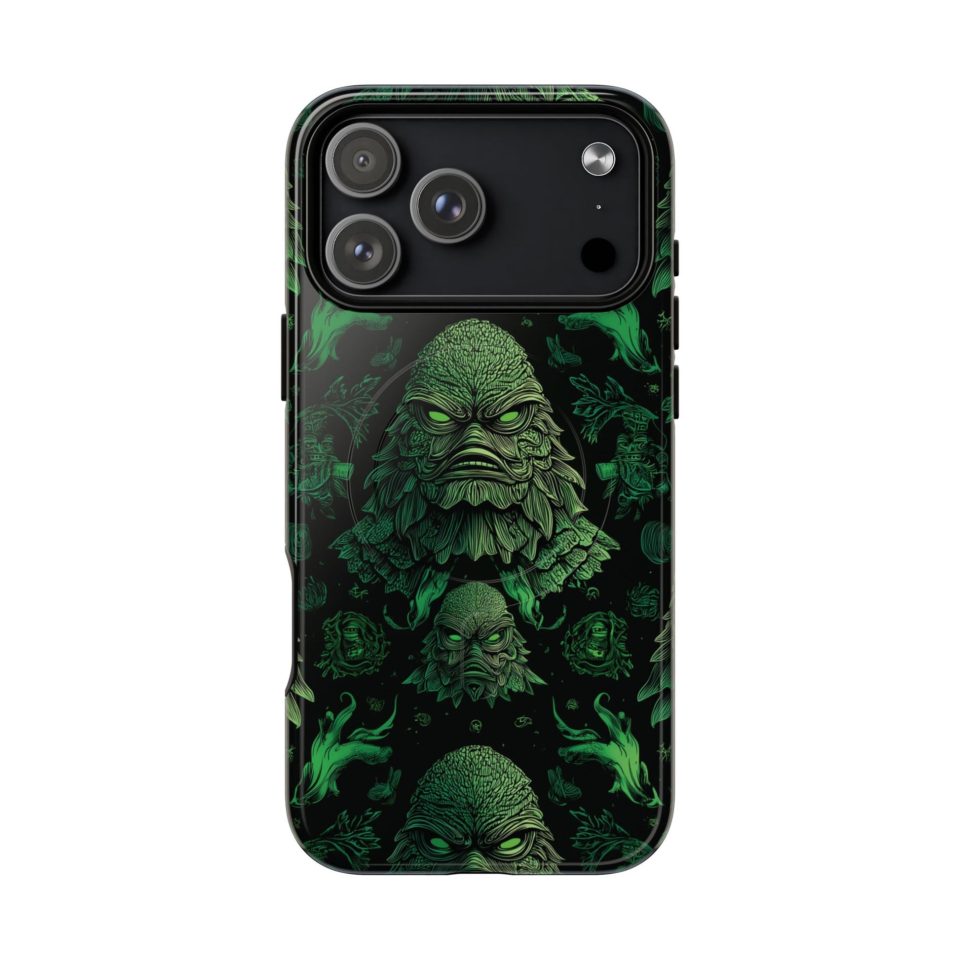 Halloween Lagoon Creature Black and Green Iphone Wireless Charging Case