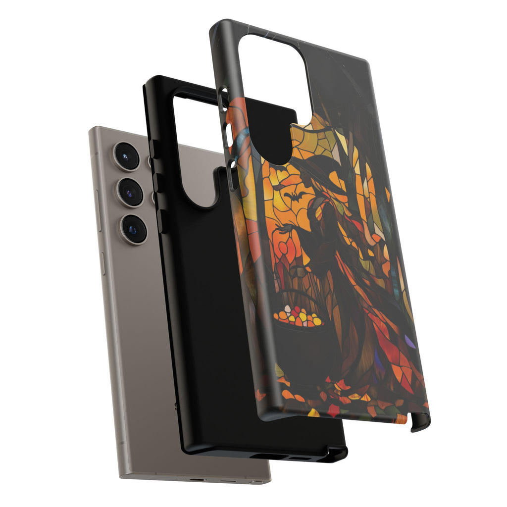 Halloween Witch Stained Glass Effect Dark Academia Spooky Fall Witchy Pumpkin Bats Seasonal Fall Mosaic Case iPhone 13 14 15 16 Pro Max