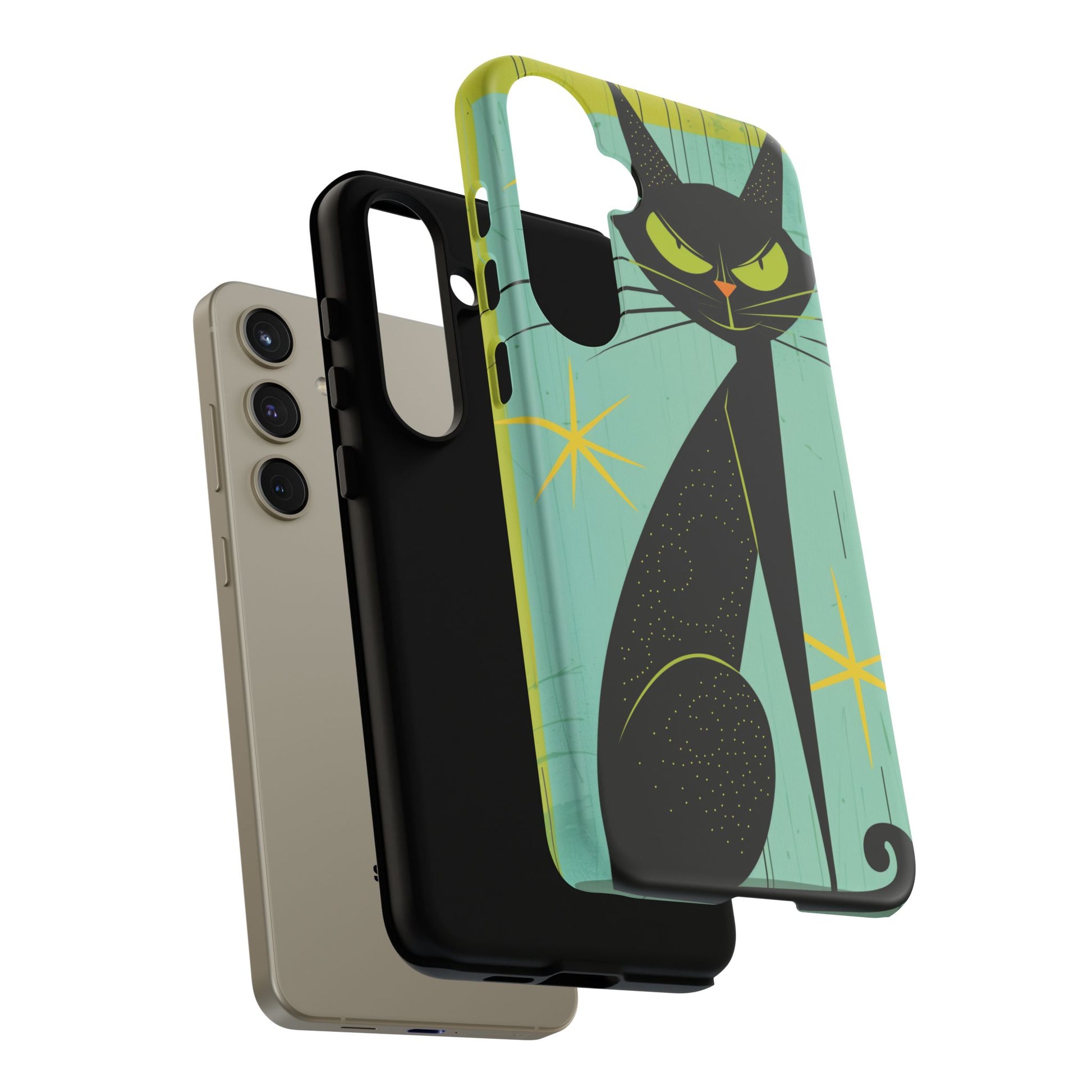 Mid-Century Modern Phone Case, Mid Mod Android Case, Atomic Cats Android Case, Retro Chic Smartphone Cover, Unique Artistic Phone Accessory