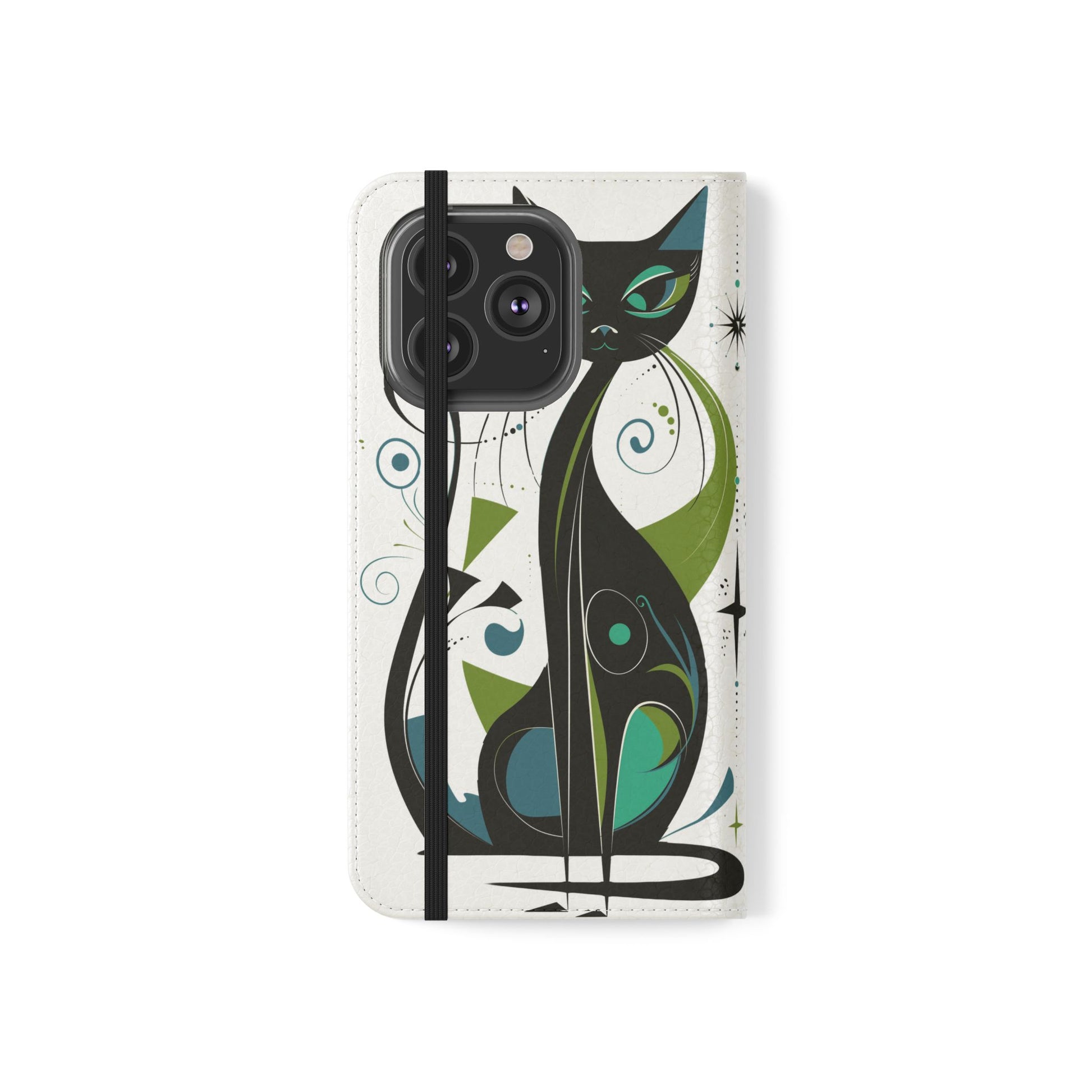 Mid-Century Modern Flip Case, Mid Mod Phone Case, Atomic Cats Case, Retro Chic Smartphone Cover, Android, Apple, Samsung Atomic Cats