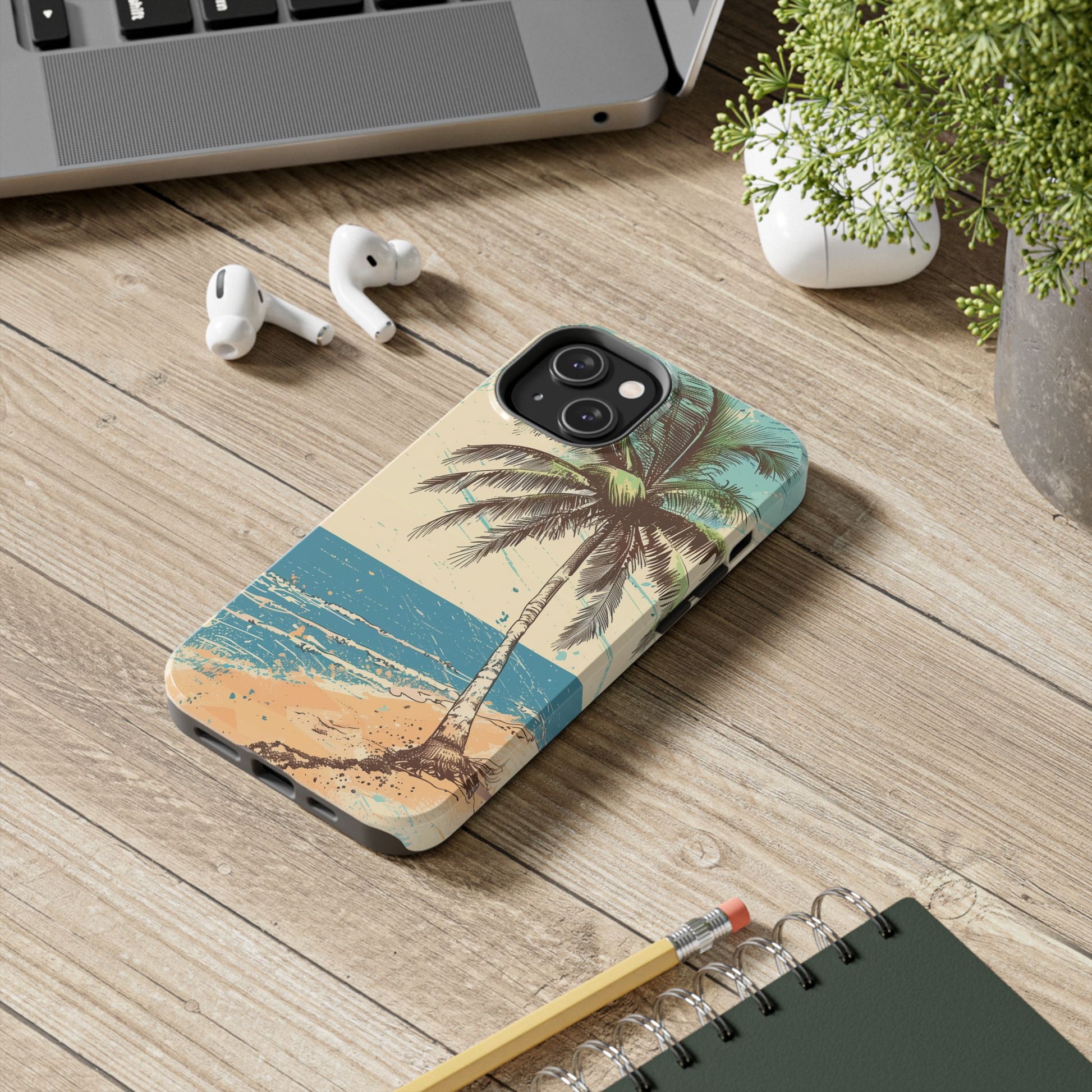 Retro Beach Scene Phone Case, Vintage Tropical Ocean iPhone Case, Summer Beach Phone Cover for iPhone, iphone 15 pro max