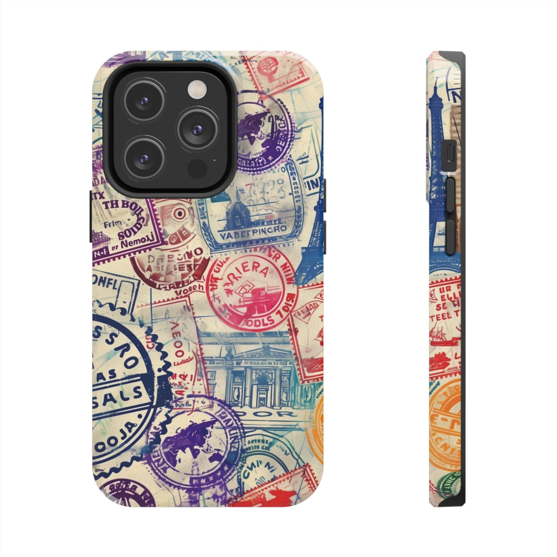 Travel Stamps Tough Phone Case - Durable Vintage Travel Stamps Design - Adventure Inspired Phone Case - Protective Case with travel stamps