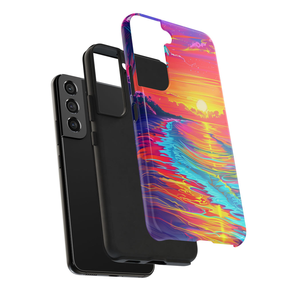 Tough Beach Sunrise Phone Case - Durable Case Lisa Frank Inspired Beach Art - Vibrant Beach Design - Colorful Phone Case for Beach Lovers