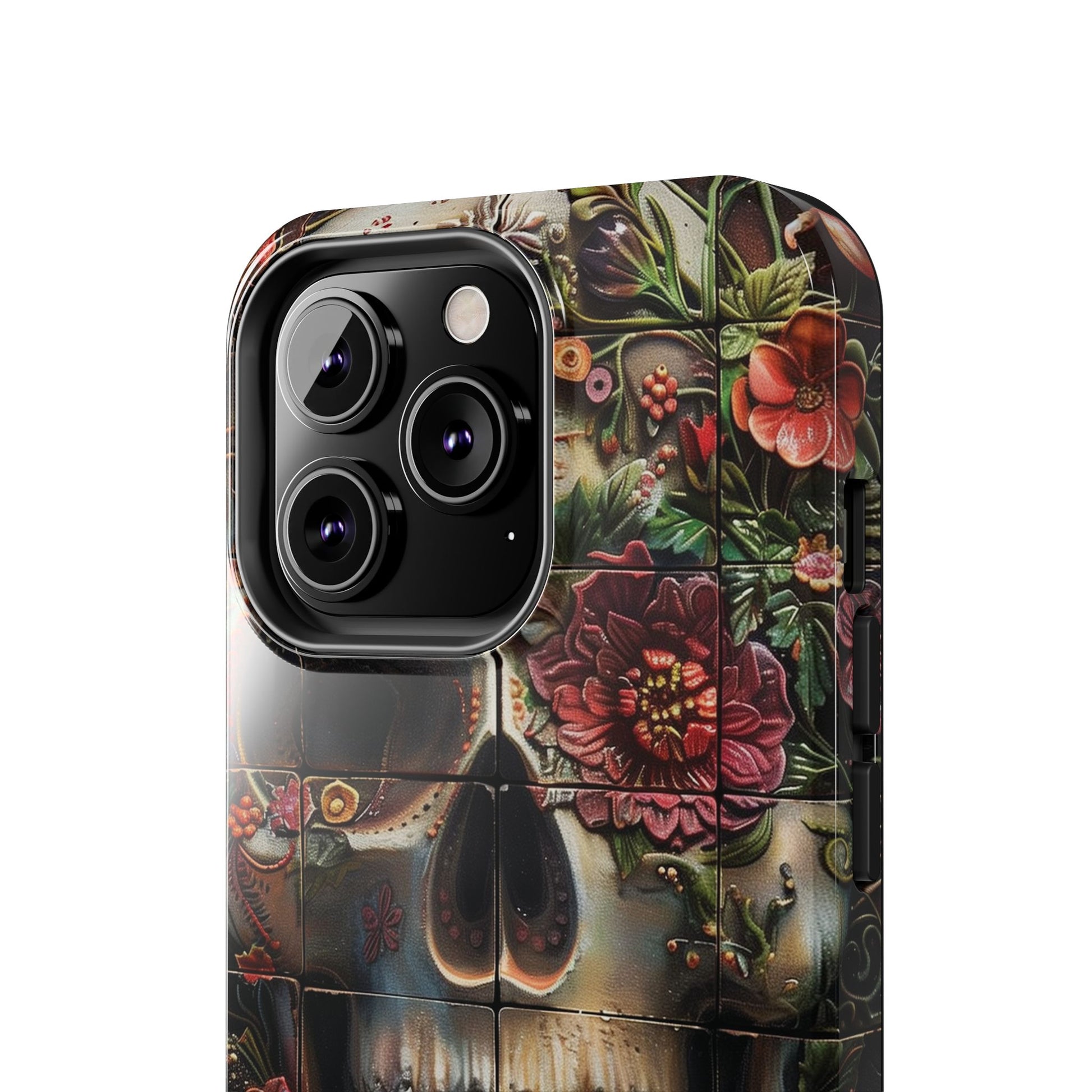 Sugar Skull Phone Case Flowers and Skeletons, Halloween Cottagecore Day of the Dead, Dia de Los Muertos Gothic, iPhone 15 Spooky Case