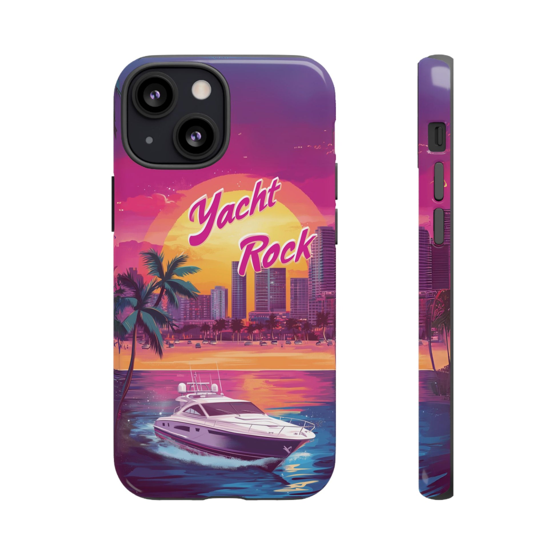 Custom Yacht Rock Phone Case iPhone 13 14 15 16 Pro Max Sunset Cruise Harbor Miami Vice Yacht Rock Gift Boating Captain South Beach Surfing