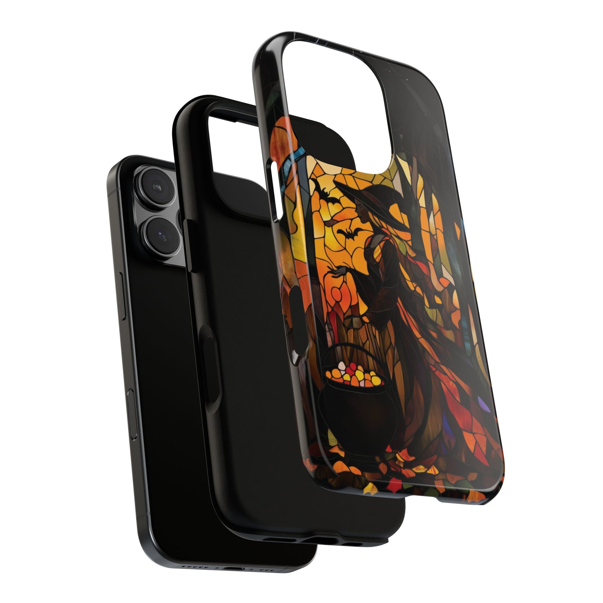 Halloween Witch Stained Glass Effect Dark Academia Spooky Fall Witchy Pumpkin Bats Seasonal Fall Mosaic Case iPhone 13 14 15 16 Pro Max