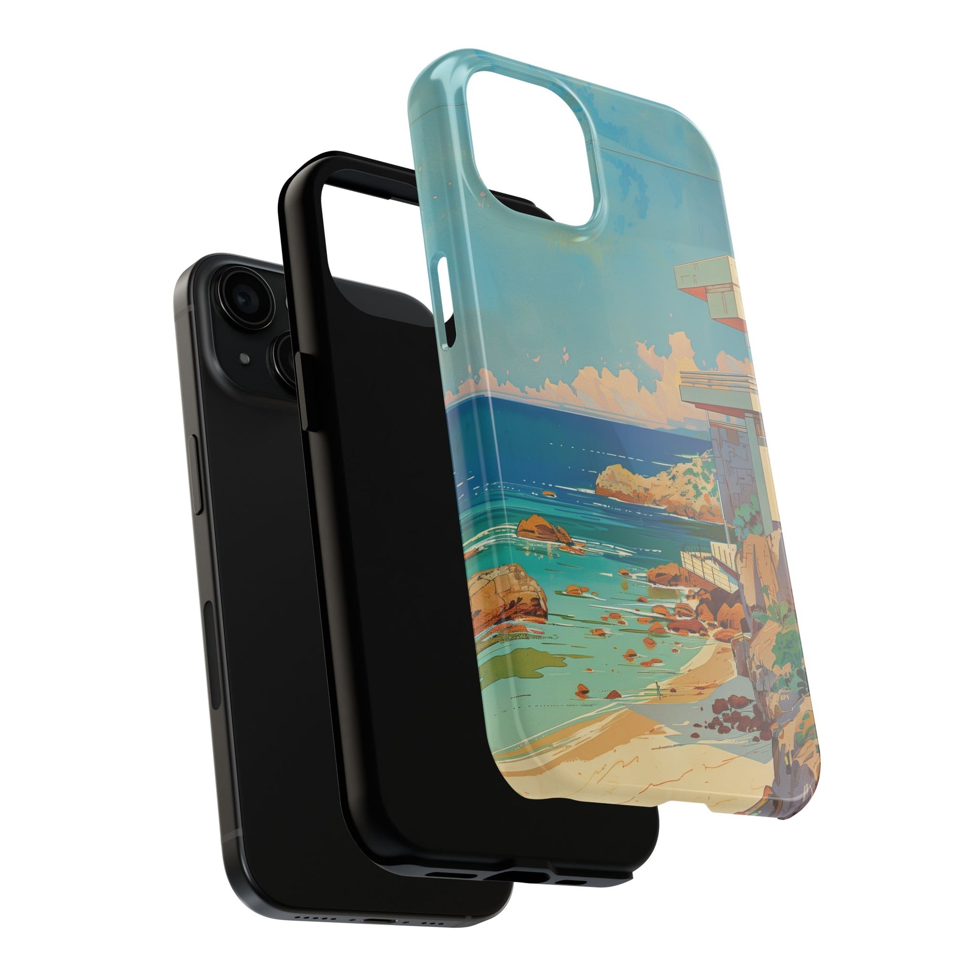 Retro Beach Scene Phone Case, Vintage Tropical Ocean iPhone Case, Summer Beach Phone Cover for iPhone, iphone 15 pro max