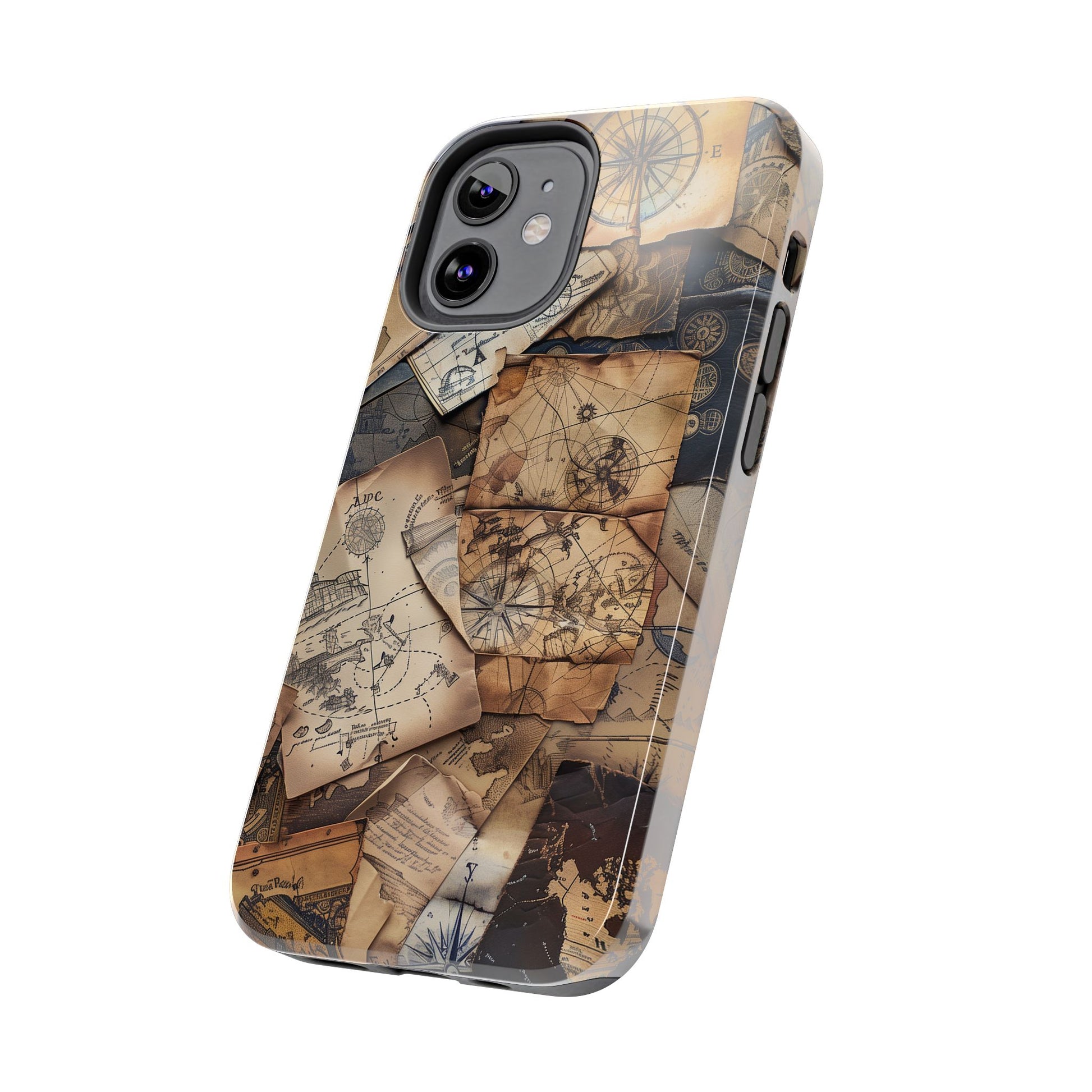 Double Layer Adventure Phone Case - Protective Phone Case Vintage Map and Compass Design - Dual Layer Case with Map Print