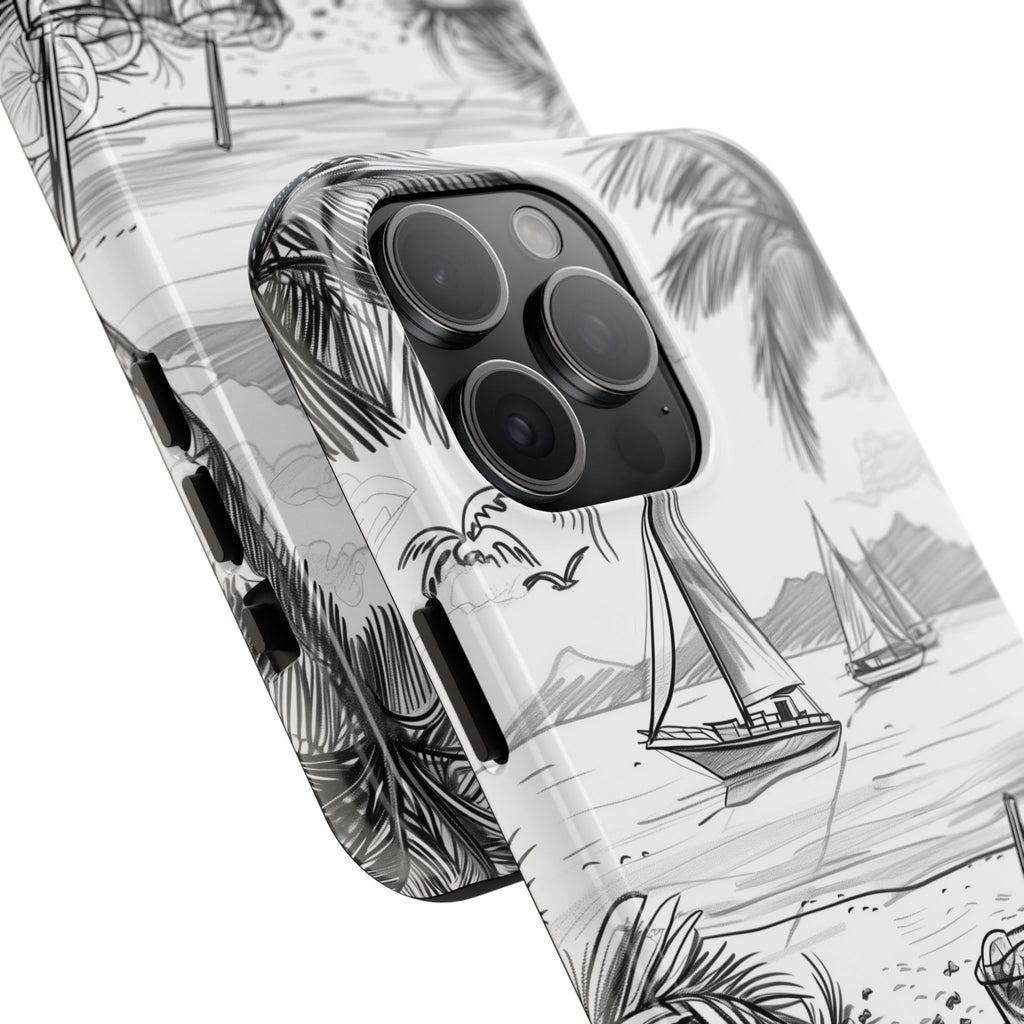Beach Vibes Phone Case: Hand-Drawn Tiki Drinks & Tropical Paradise Design