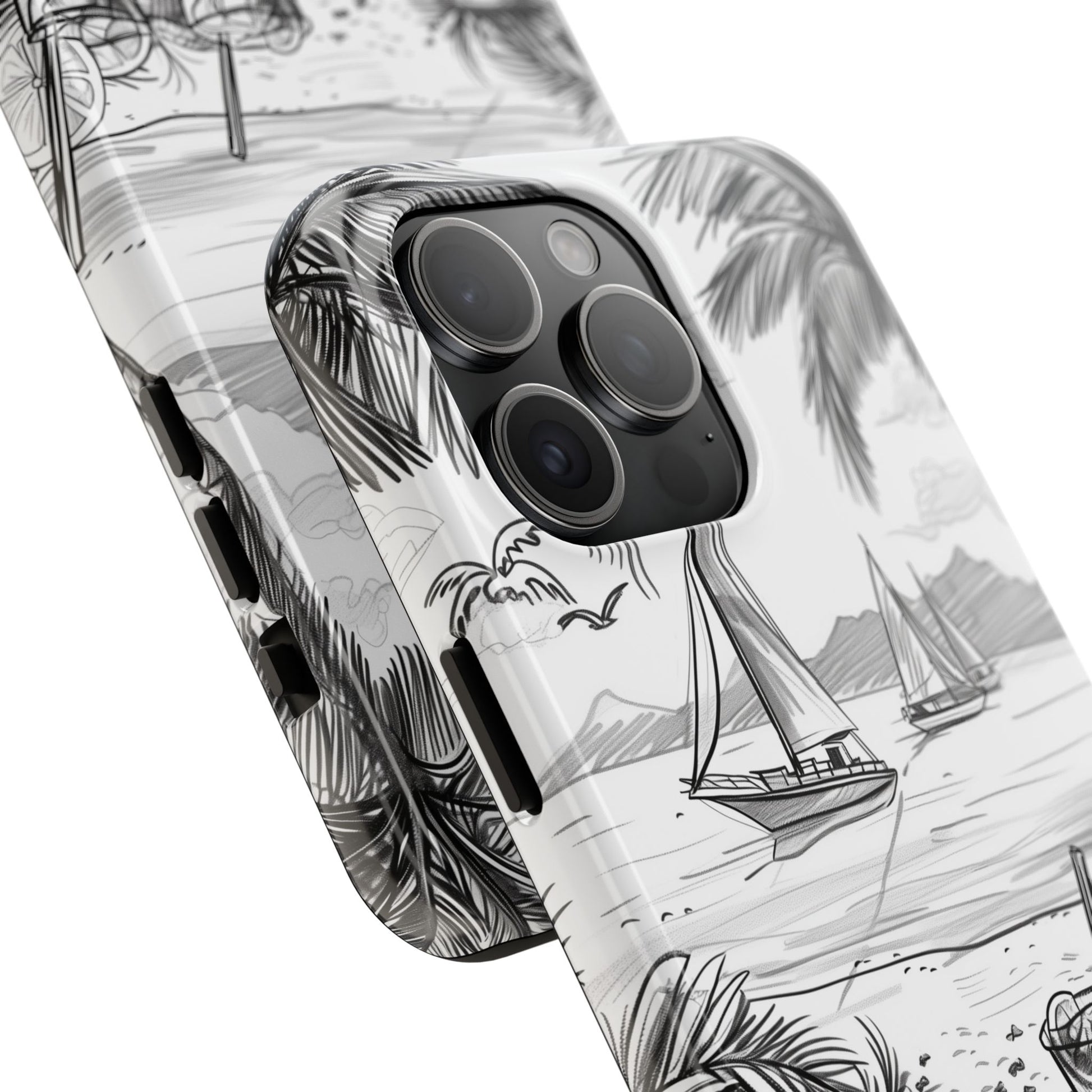 Beach Vibes Phone Case: Hand-Drawn Tiki Drinks & Tropical Paradise Design
