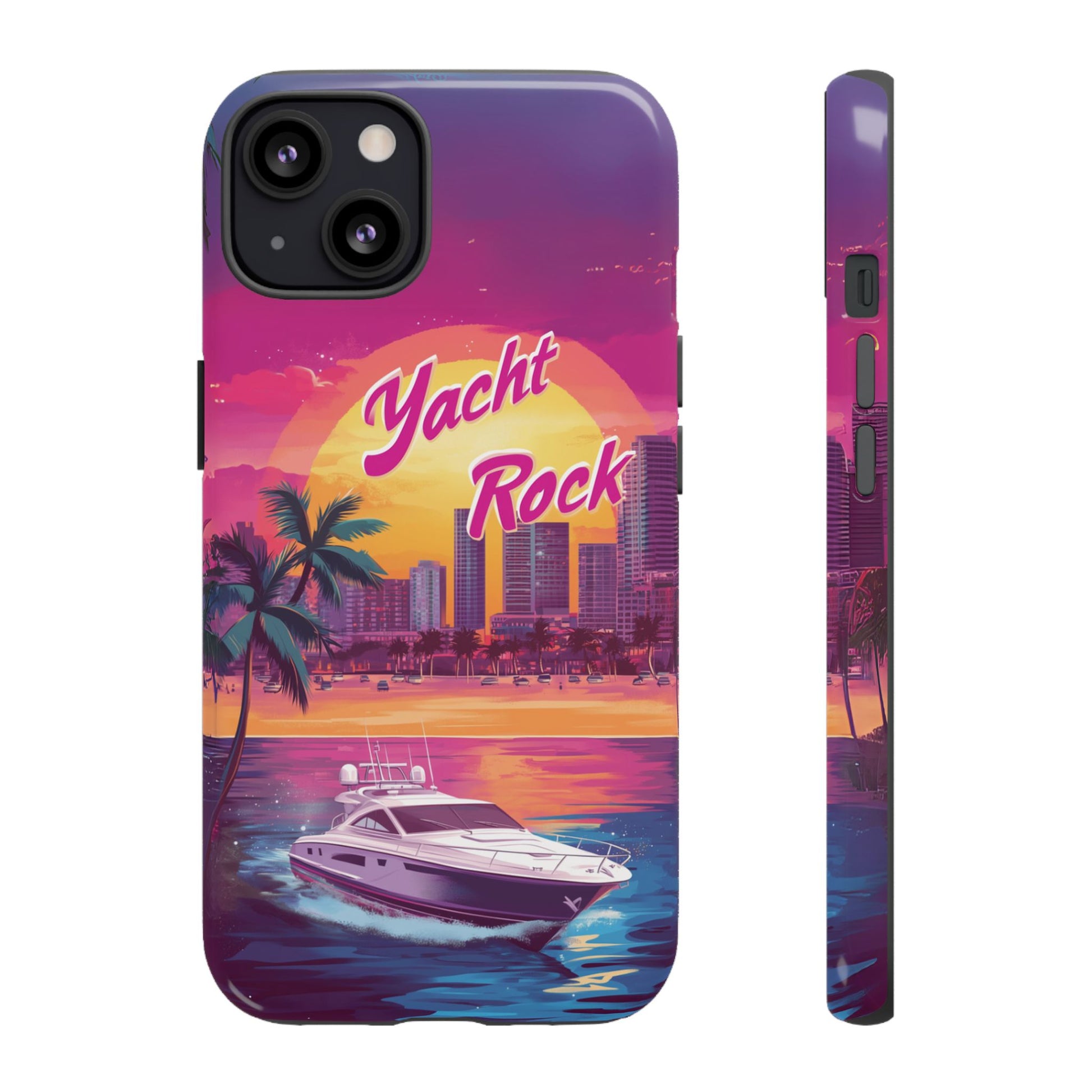 Custom Yacht Rock Phone Case iPhone 13 14 15 16 Pro Max Sunset Cruise Harbor Miami Vice Yacht Rock Gift Boating Captain South Beach Surfing