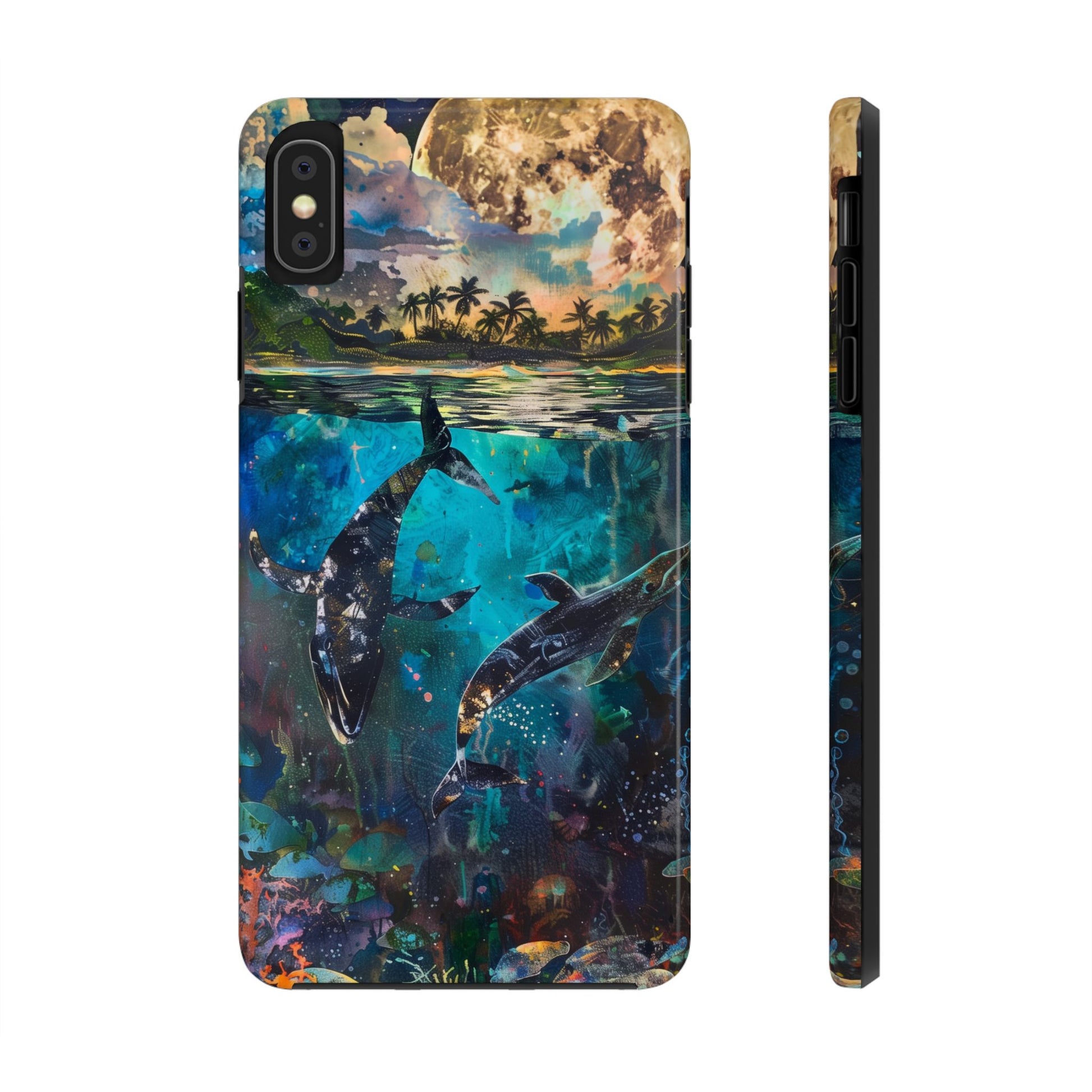 Abstract Moonlit Whales Underwater Phone Case - Durable and Stunning Protective Cover