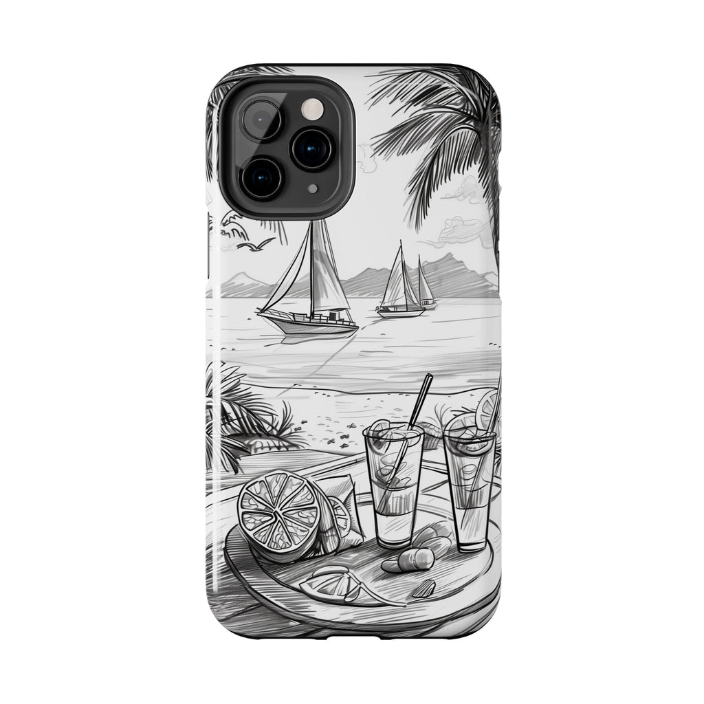 Beach Vibes Phone Case: Hand-Drawn Tiki Drinks & Tropical Paradise Design