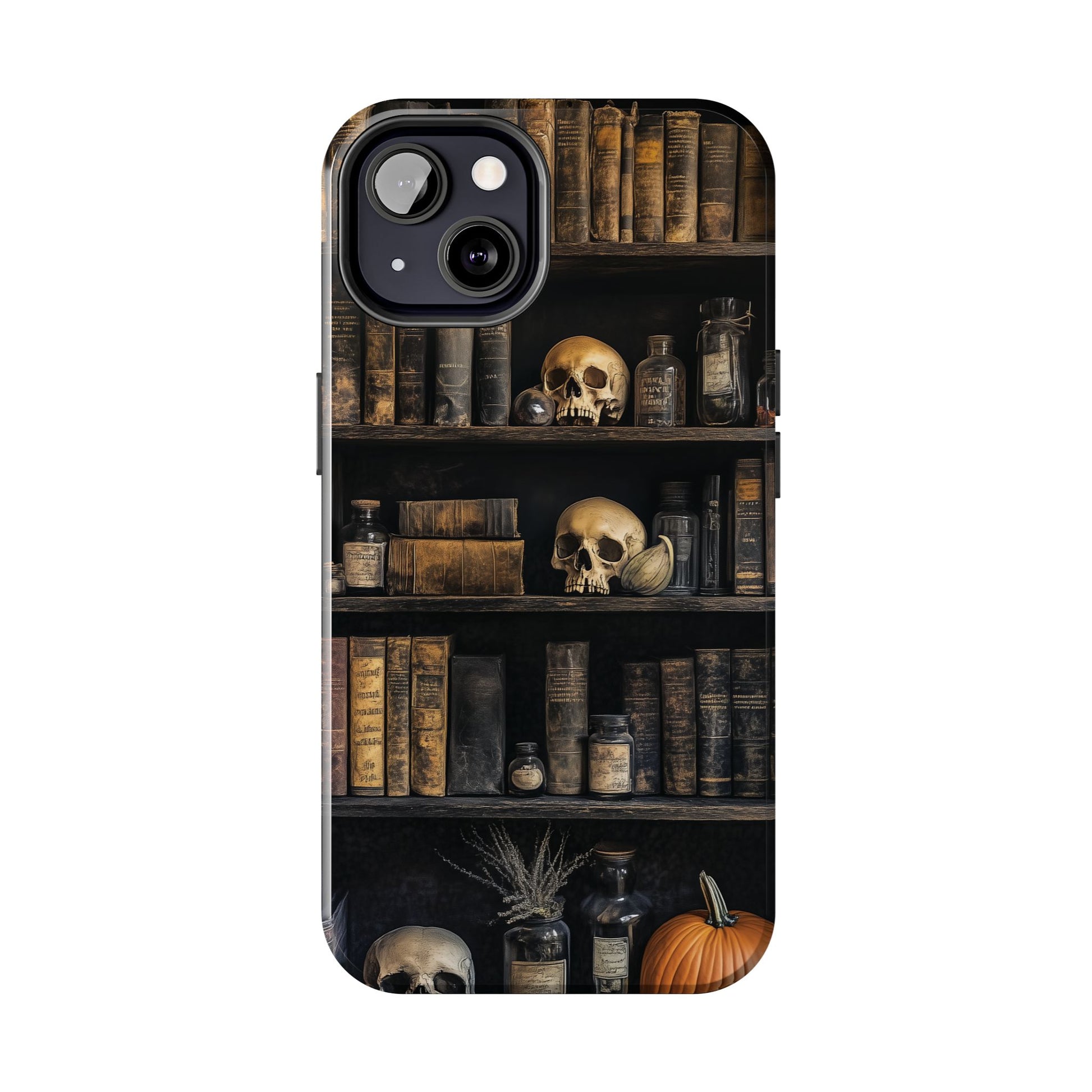 Goth Gothic Apothecary Bookcase Skulls Dark Academia floral Black Halloween Pumpkins Samsung Galaxy Apple iPhone 15 Pro Max Case  S24 S23 D
